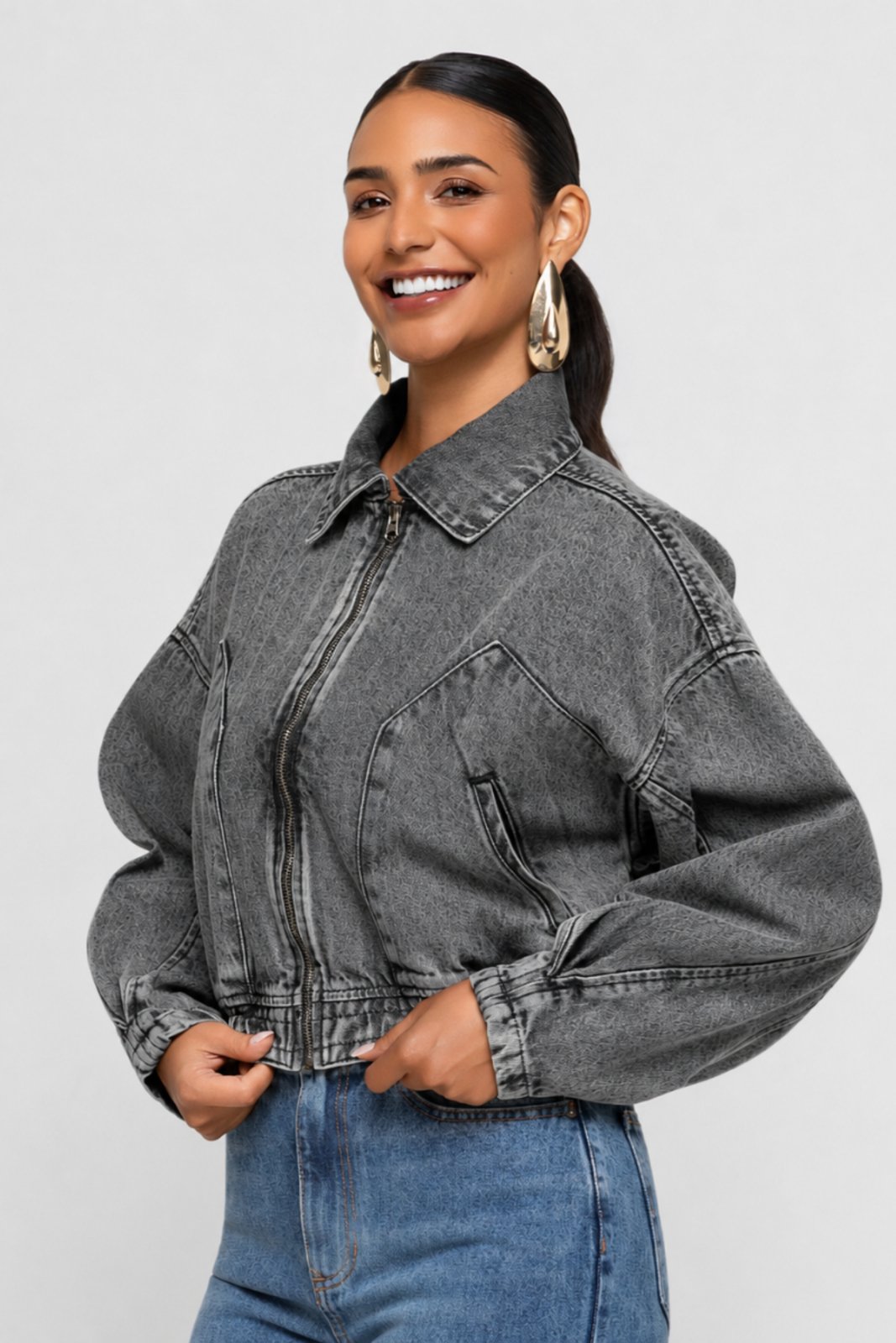 Jaqueta College Bomber Cinza