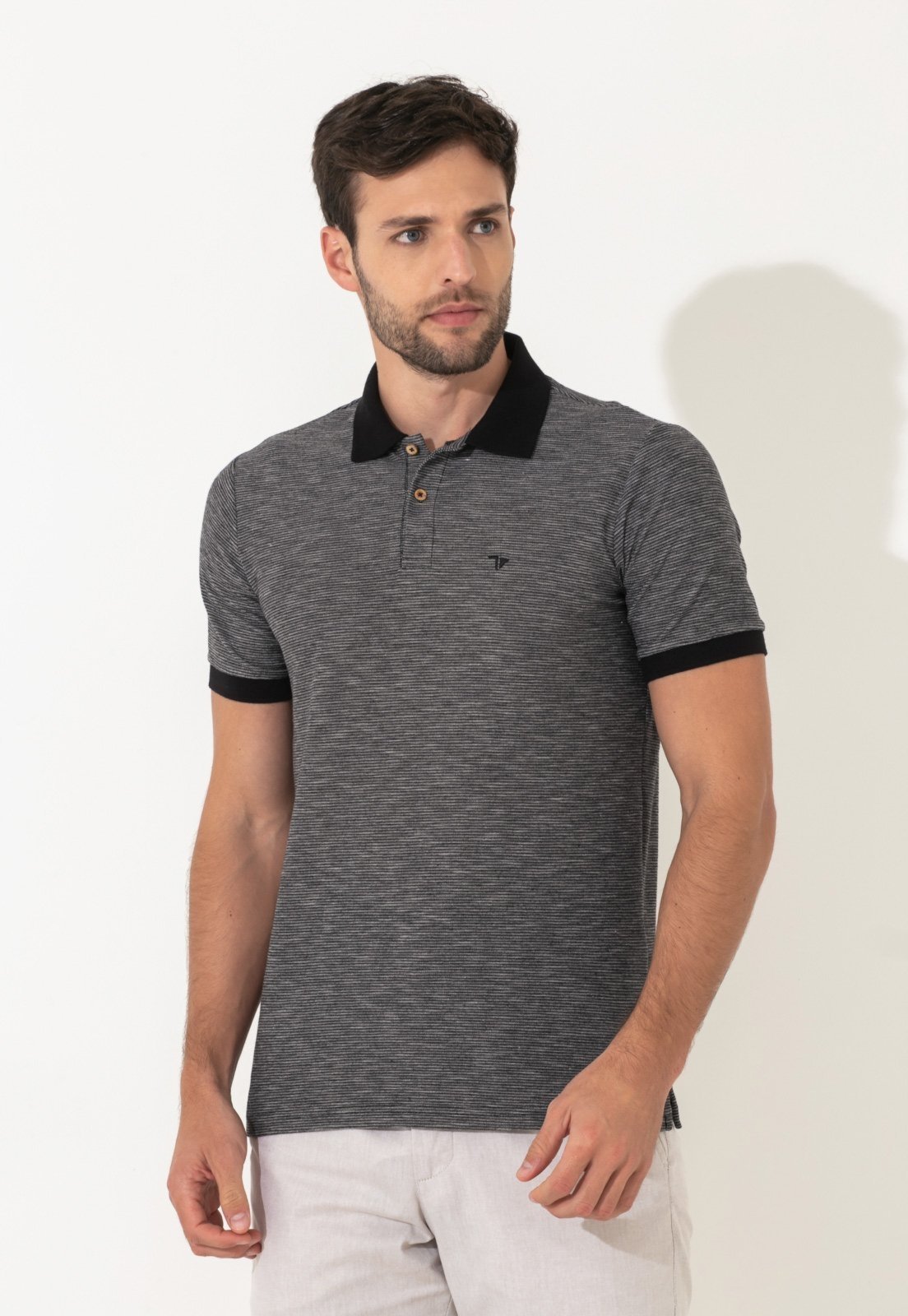 Polo Traymon Manga Curta Slim Preto