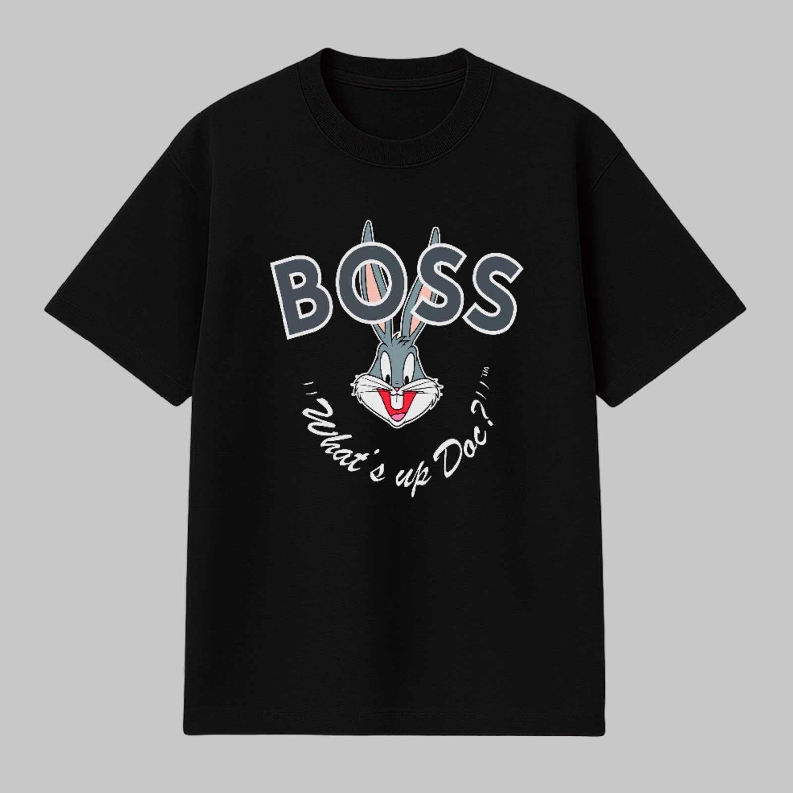 Camiseta Básica Bugs Bunny What’s Up Boss Estilo Streetwear Preto