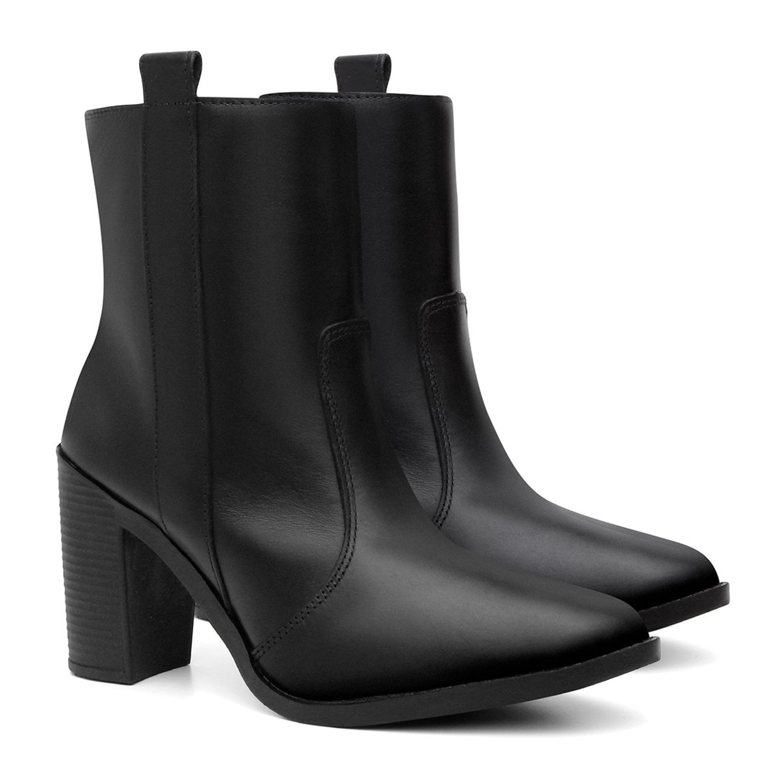 Bota Feminina Couro Salto Alto Lisa Zíper Estilo Moderna Preto 37 Preto