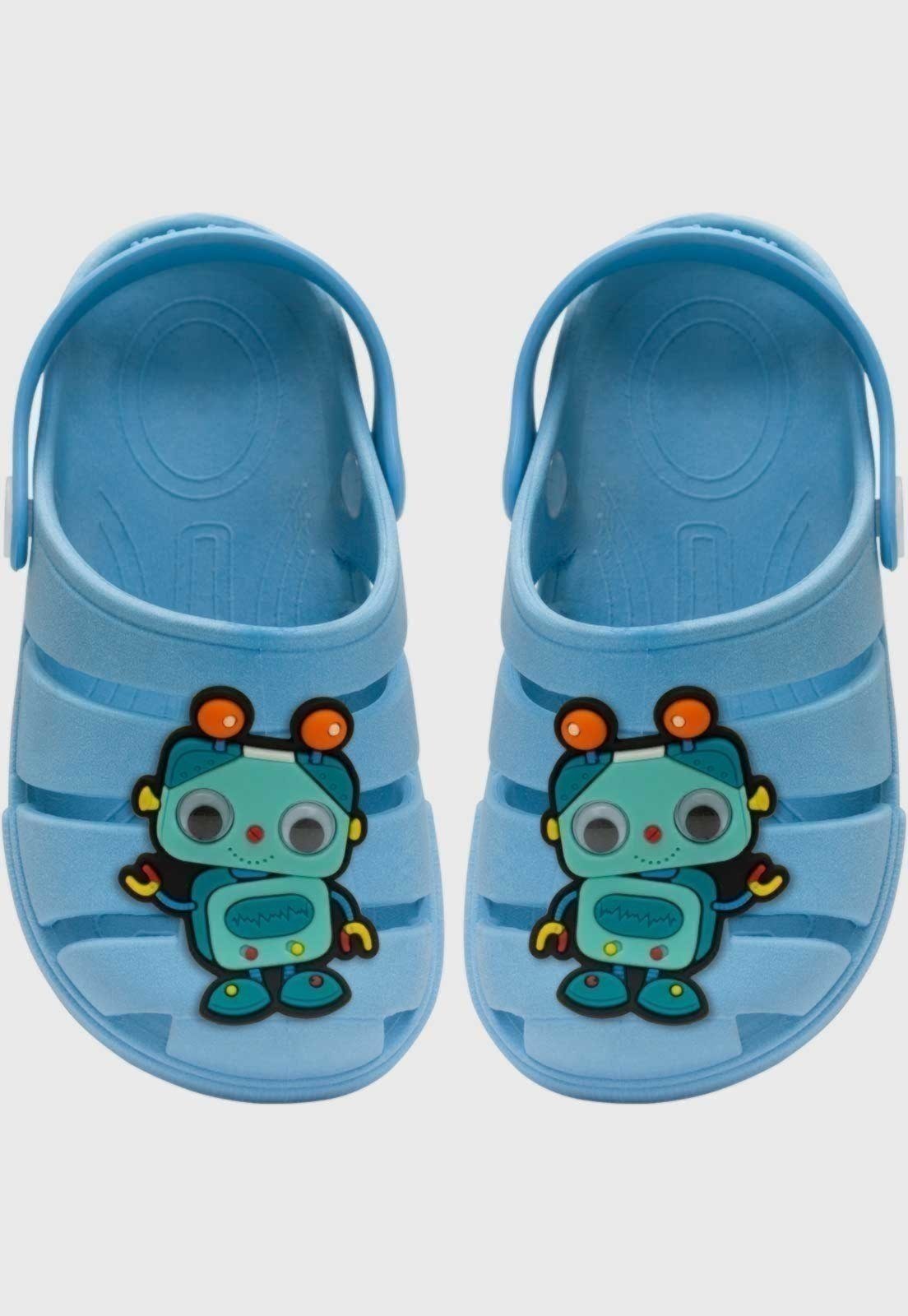 Infantil - Sandalia Babuche Pópidi Menino Robô Azul