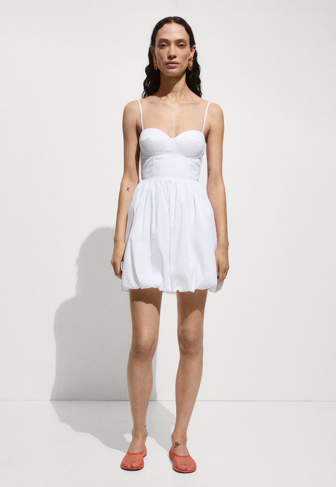 Vestido Mango Curto Acinturado Branco