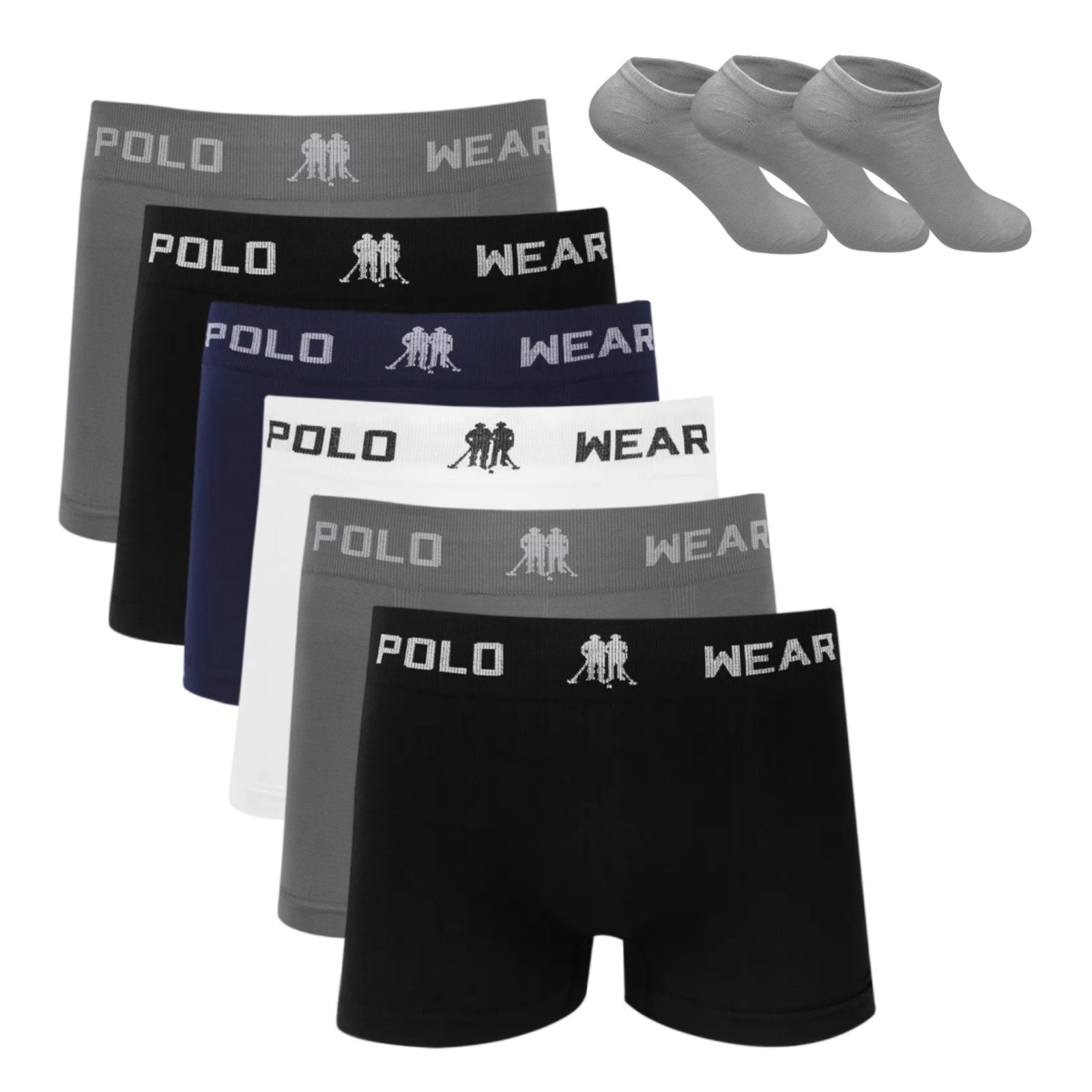 Kit 6 Cueca Boxer Polo Wear Microfibra Sortido + 3 Meias M2 Colorido