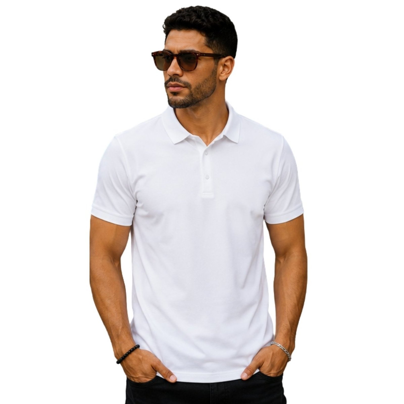 Camisa Polo Masculina Poliamida Leve Estilo Casual Sport Branco