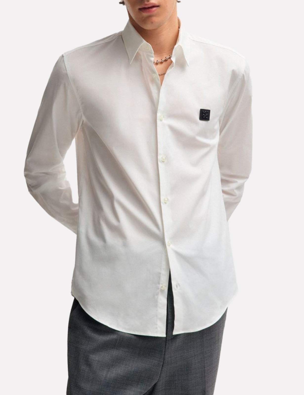 Camisa Hugo Boss Masculina Slim Fit Ermo Branca