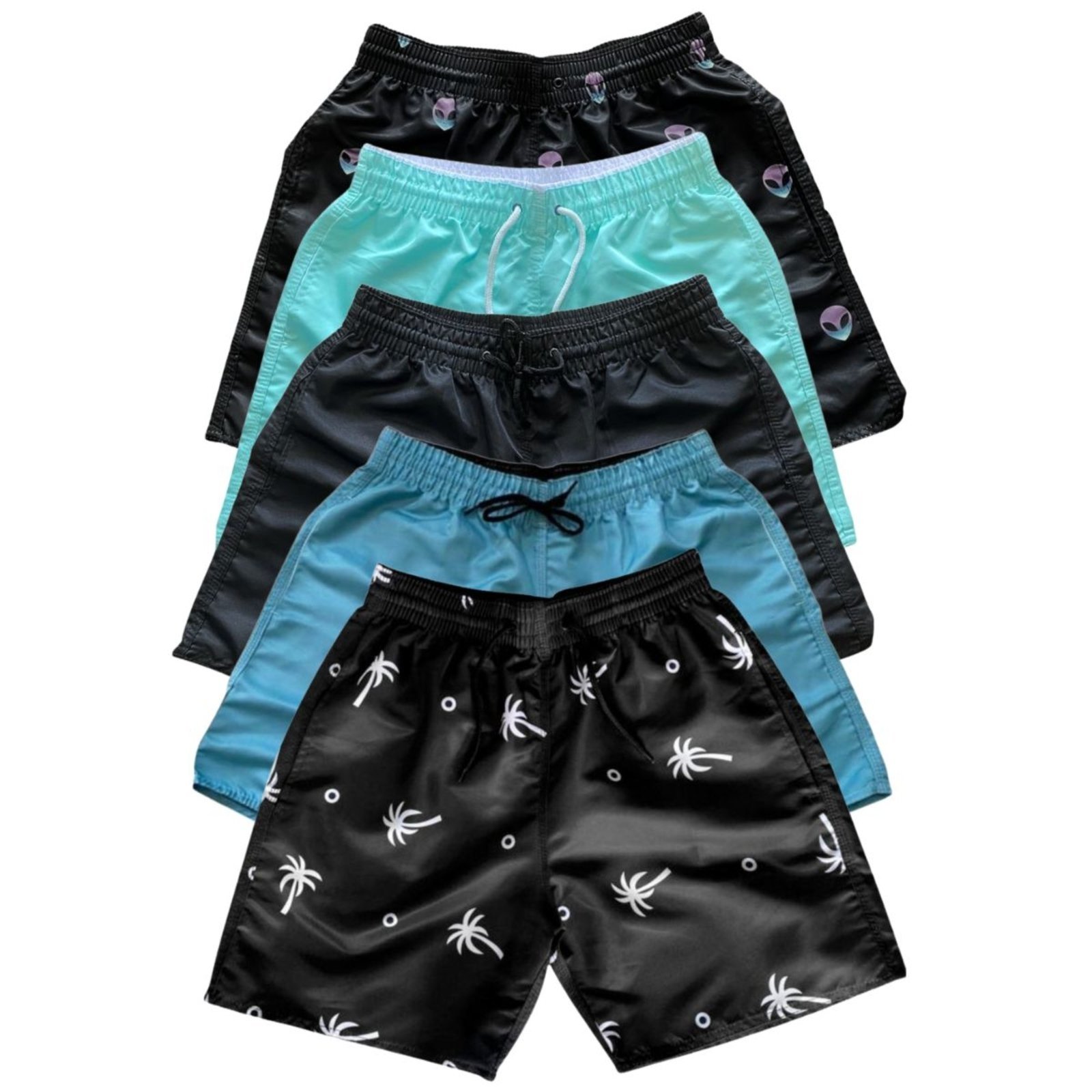 Kit 5 Bermudas Tactel Moda Praia Masculina Com Bolsos06