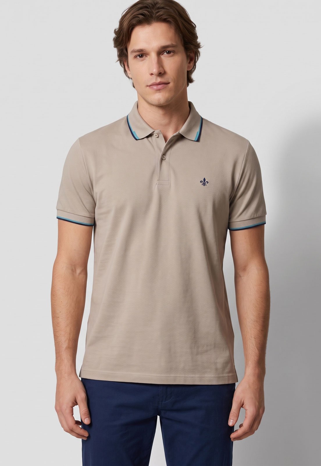Polo Masculina Dudalina Gola Clássica Bege