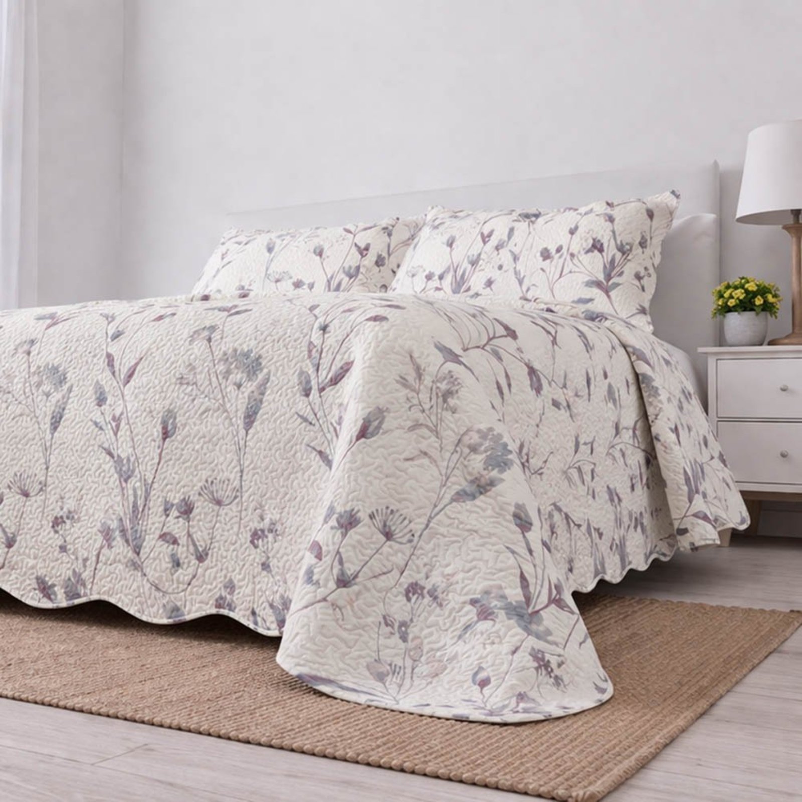 Kit Cobre Leito Evolution King Estampado Floral Dupla Face Colcha 3 Peças Sandy