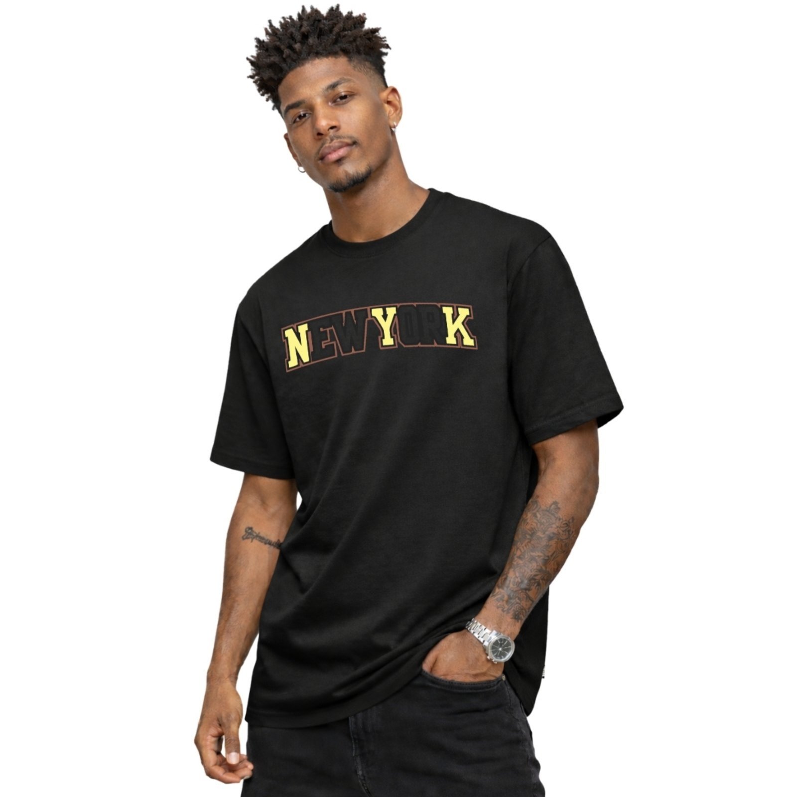 Camiseta Basica Estampada Algodão Gola Redonda Masculina