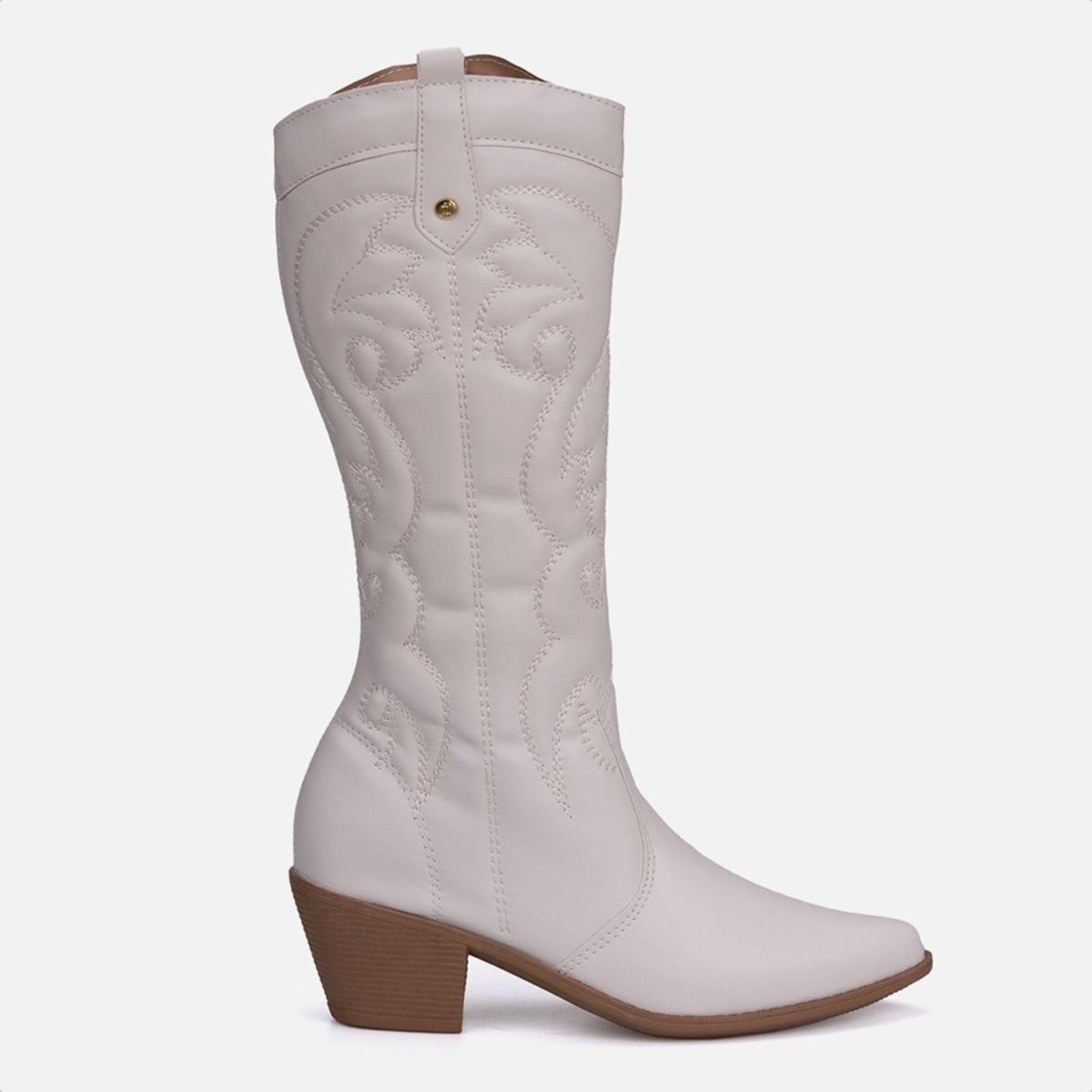Vista 2 Bota Feminina Texana Cano Alto Western Bordada Com Bico Fino Domidona prata Domidona prata