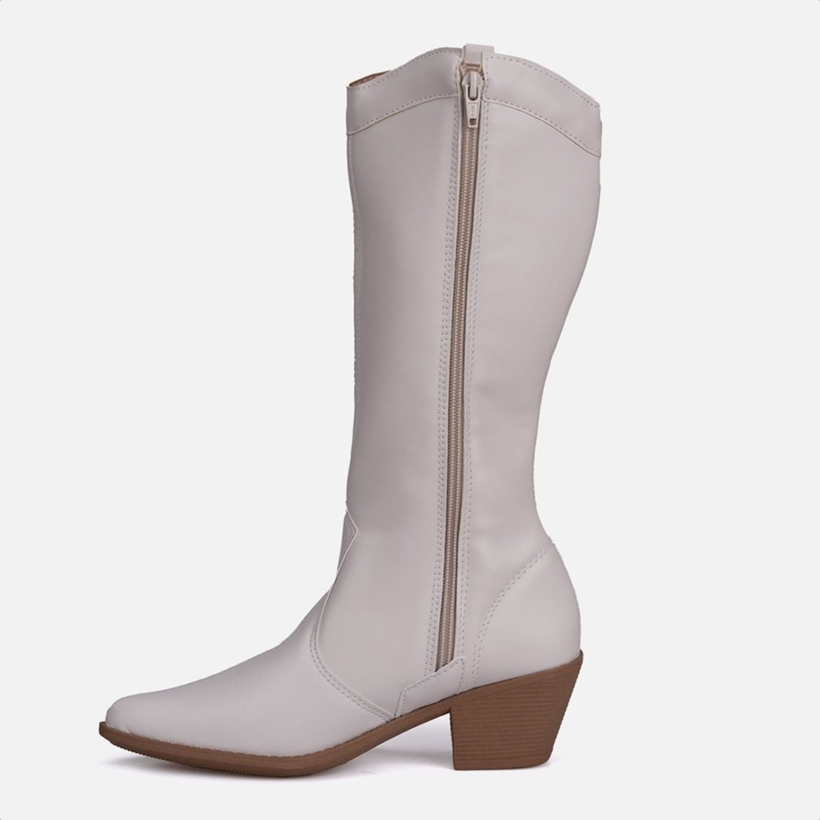 Vista 3 Bota Feminina Texana Cano Alto Western Bordada Com Bico Fino Domidona prata Domidona prata