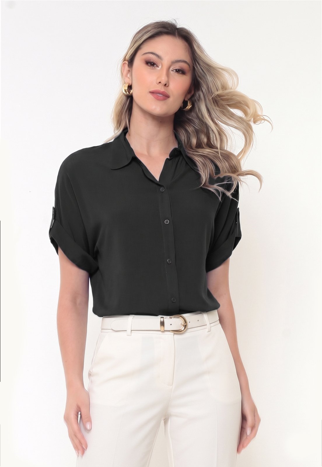 Camisa Intens Manga Curta Viscolinho Preto