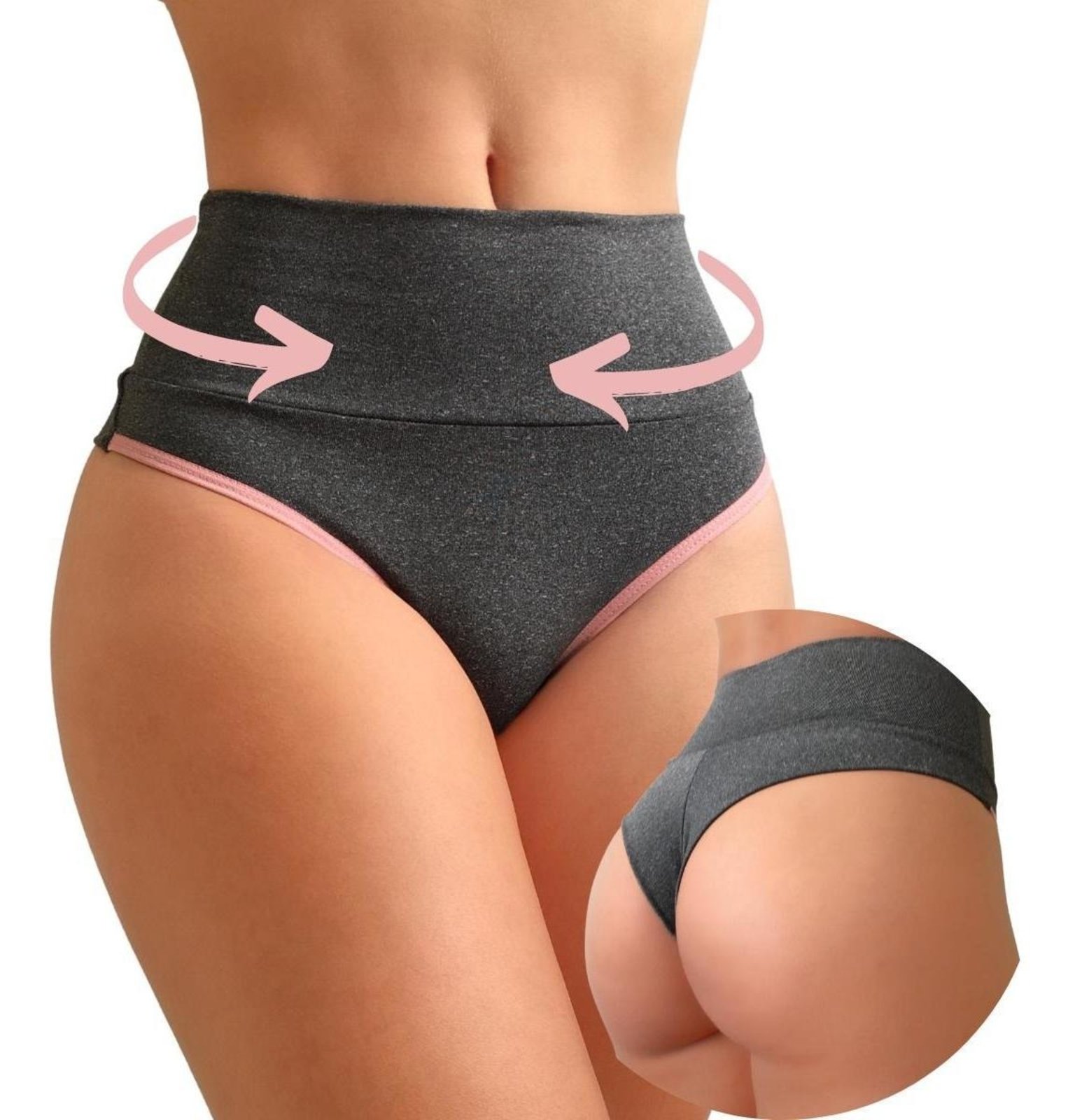 Kit 5 Calcinha Fitness Cós Alto FIO Duplo Cinza