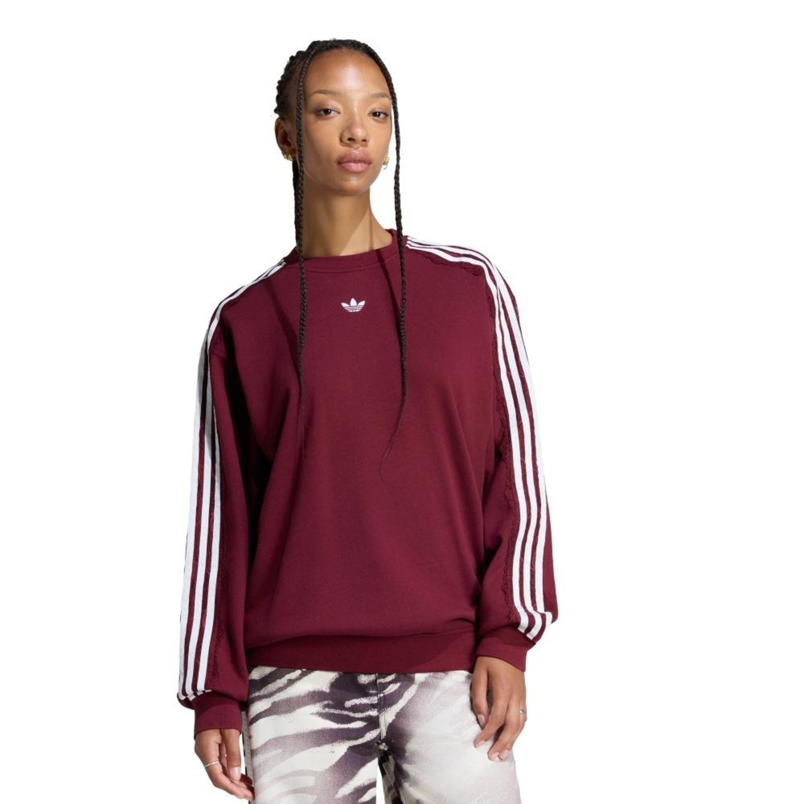 Moletom LACE Três Listras CREW adidas Originals Vinho
