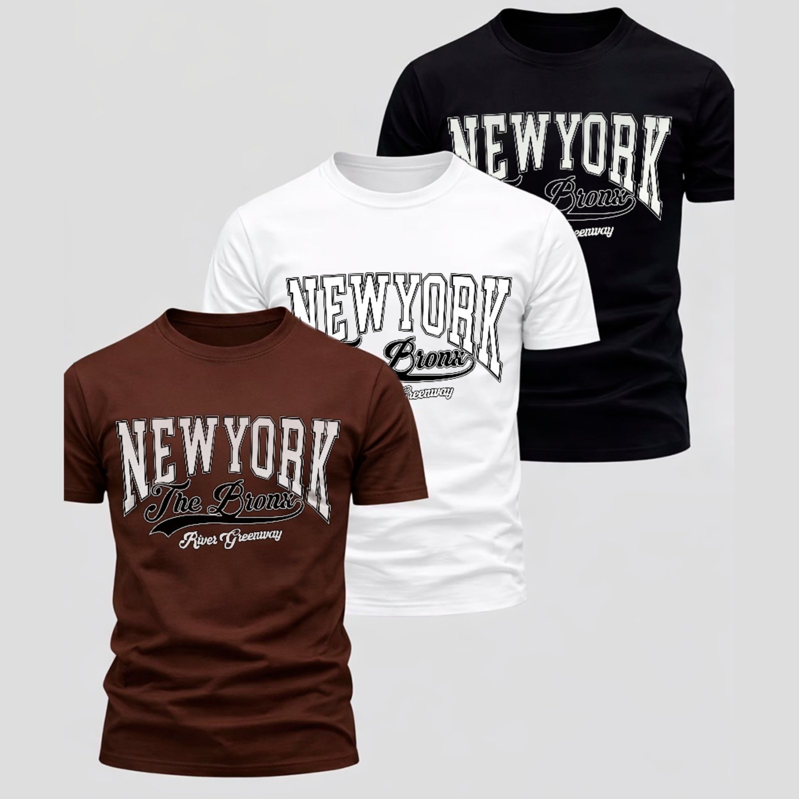 Kit 3 Camisetas Básicas New York Bronx Estilo College Casual