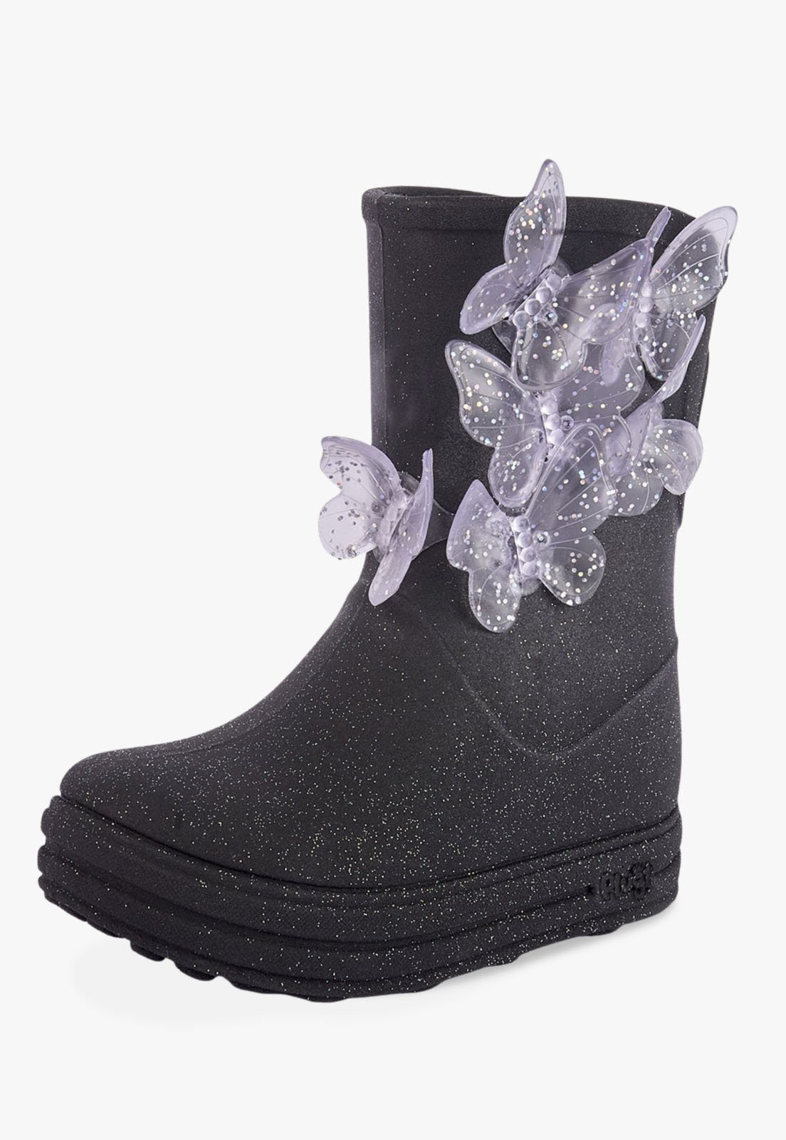 Infantil - Galocha Bota Menina Borboletas Transparente Preto