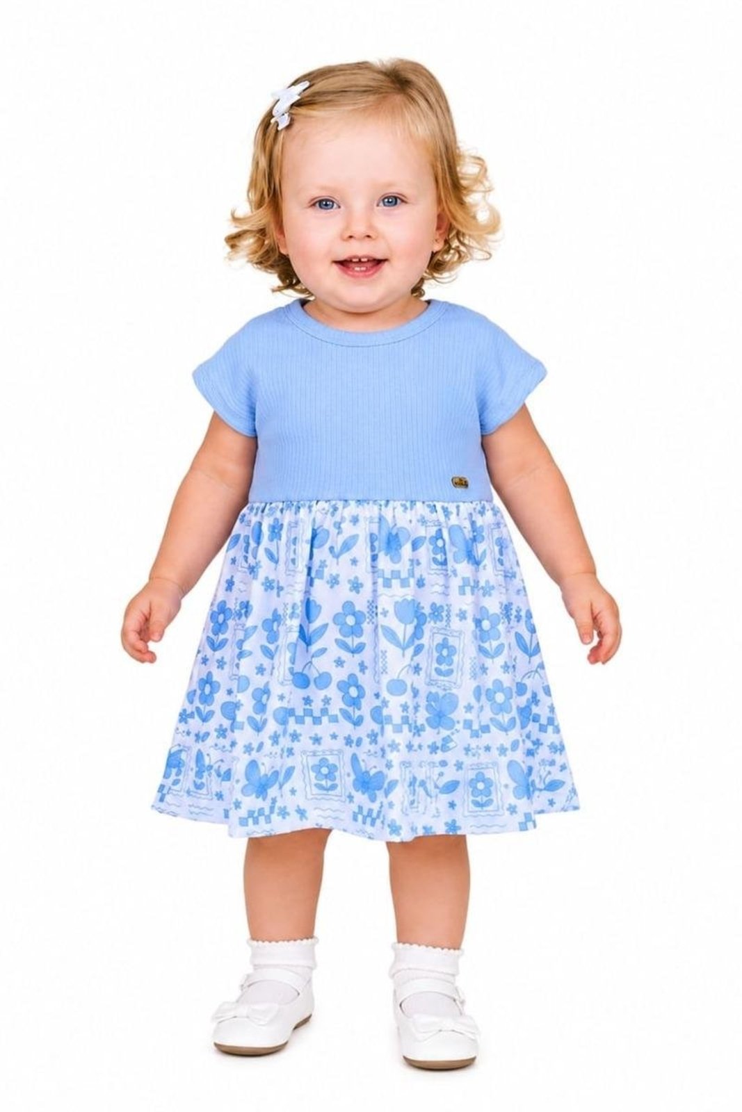Infantil - Vestido e Calcinha Menina Florzinha Alphabeto Azul