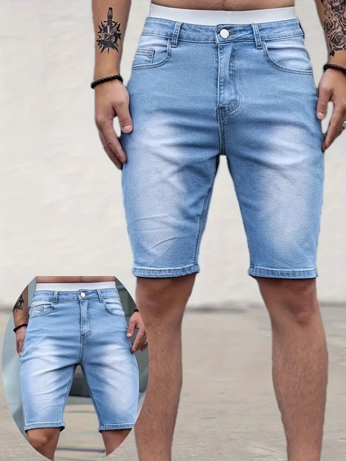 Bermuda Jeans Masculina Kovali Casual Skinny Premium Com Elastano Confortável Style Delavê Clara