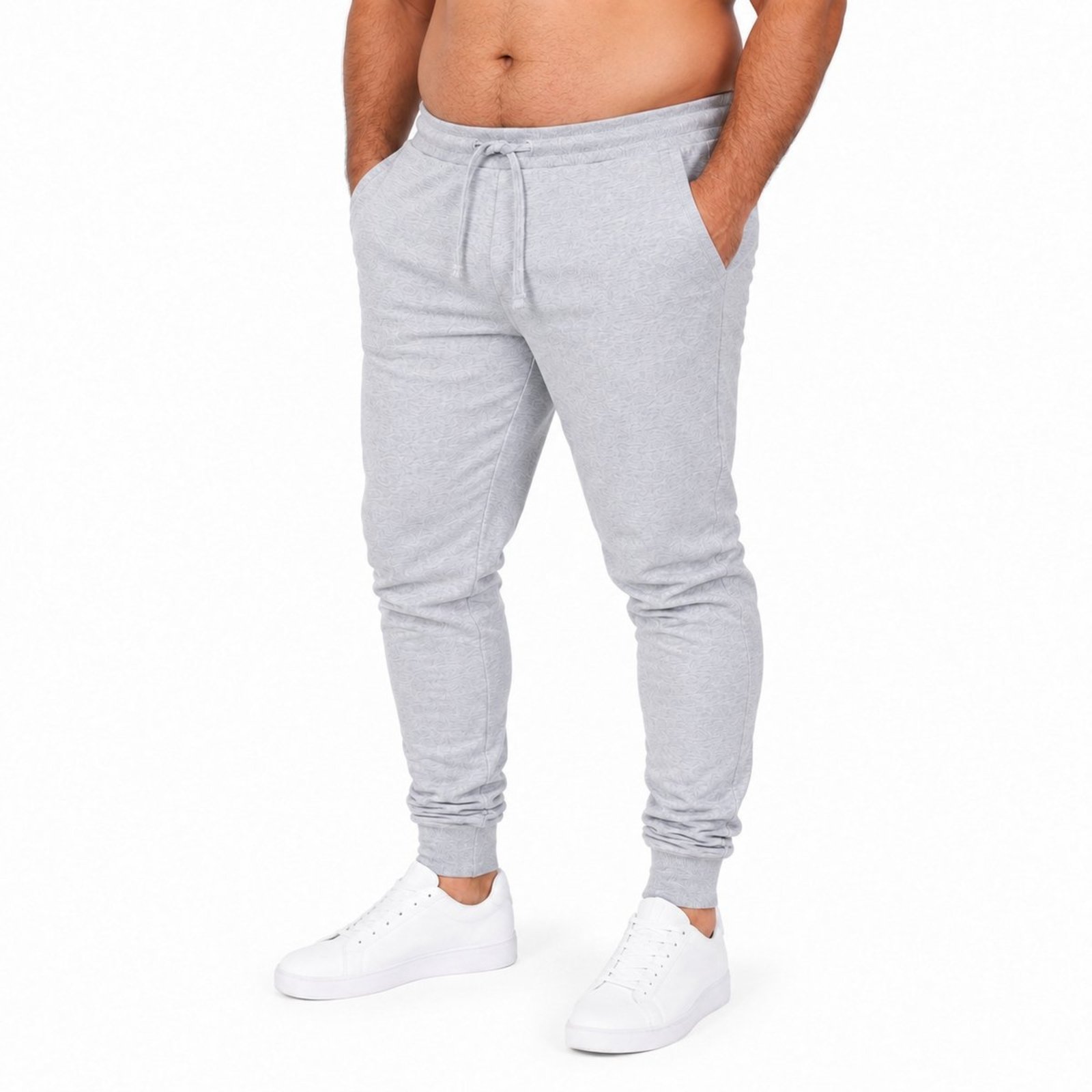 Calça Jogger Masculina Plus Size Moletom Cinza Claro Com Bolsos