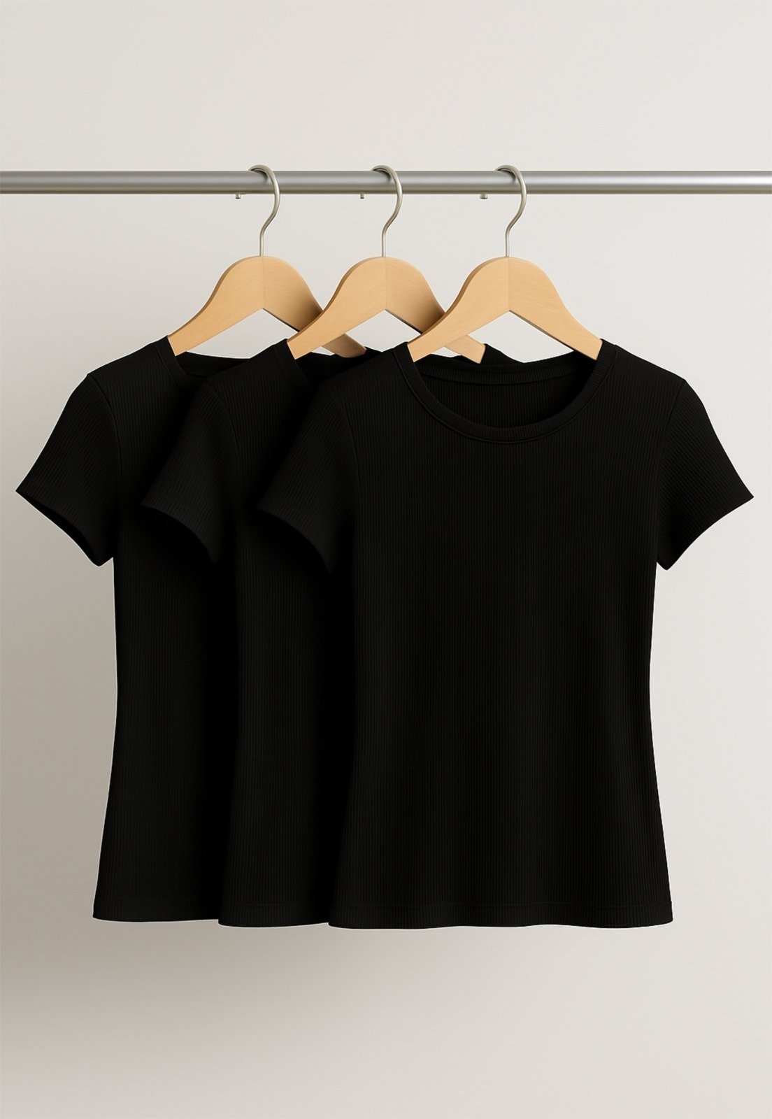 Kit 3 Blusas Básicas Manga Curta Canelada Salvatore Preto