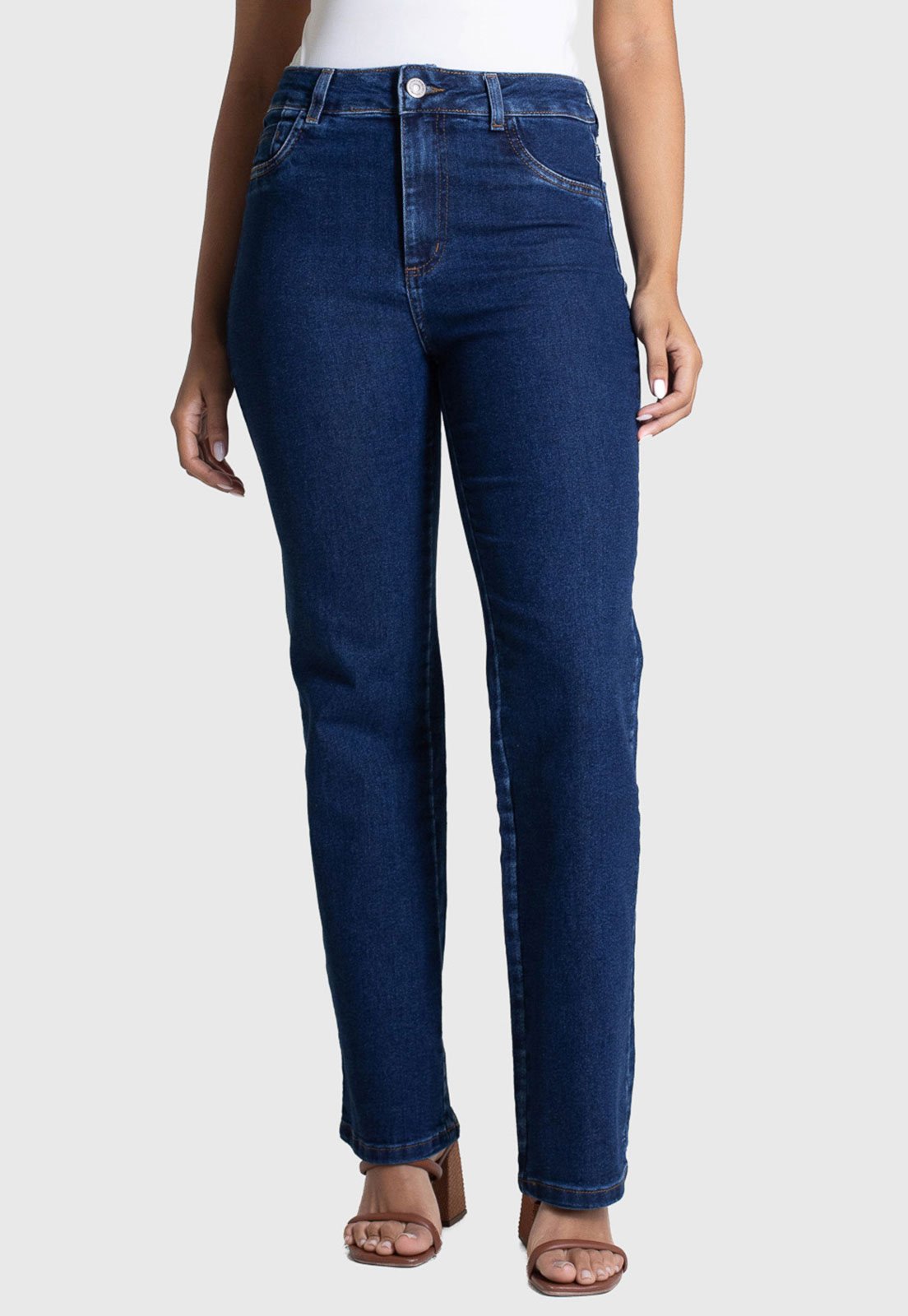Calça Jeans Sawary Reta Cintura Alta Azul