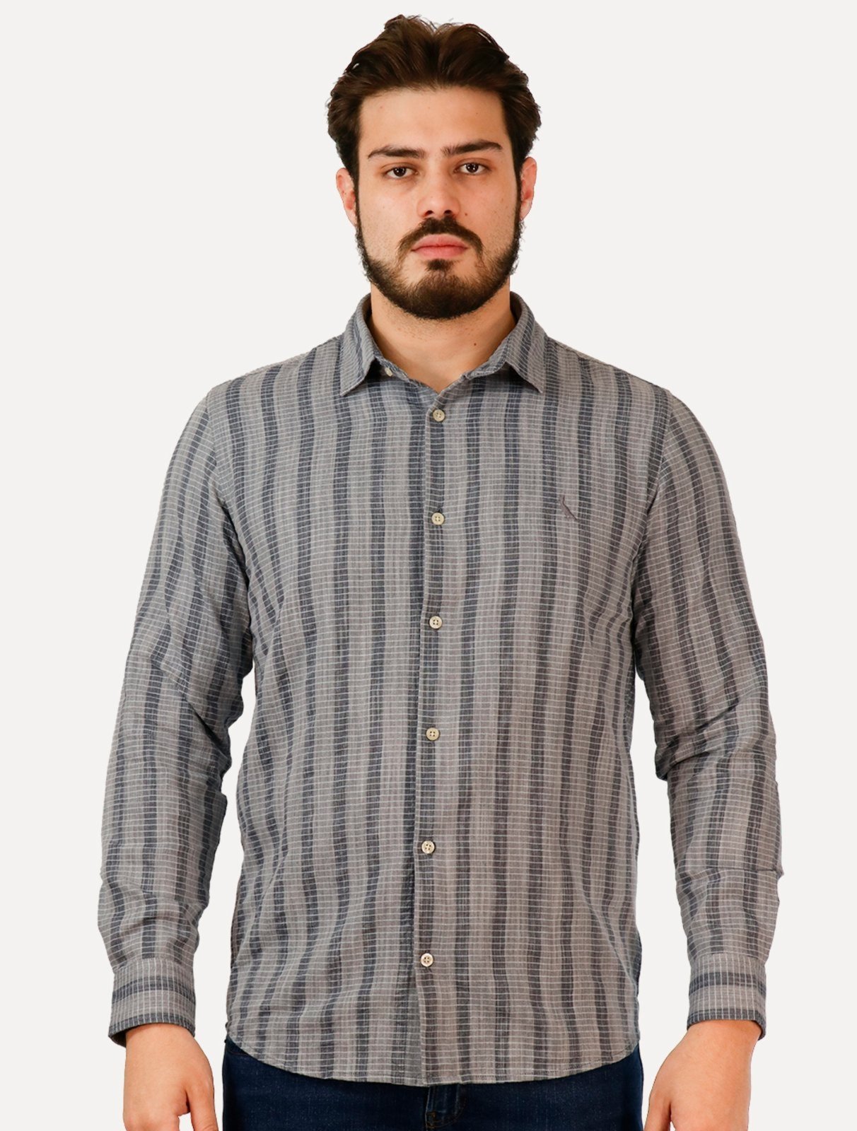 Camisa Reserva Masculina Listras Kame Melange Azul Marinho