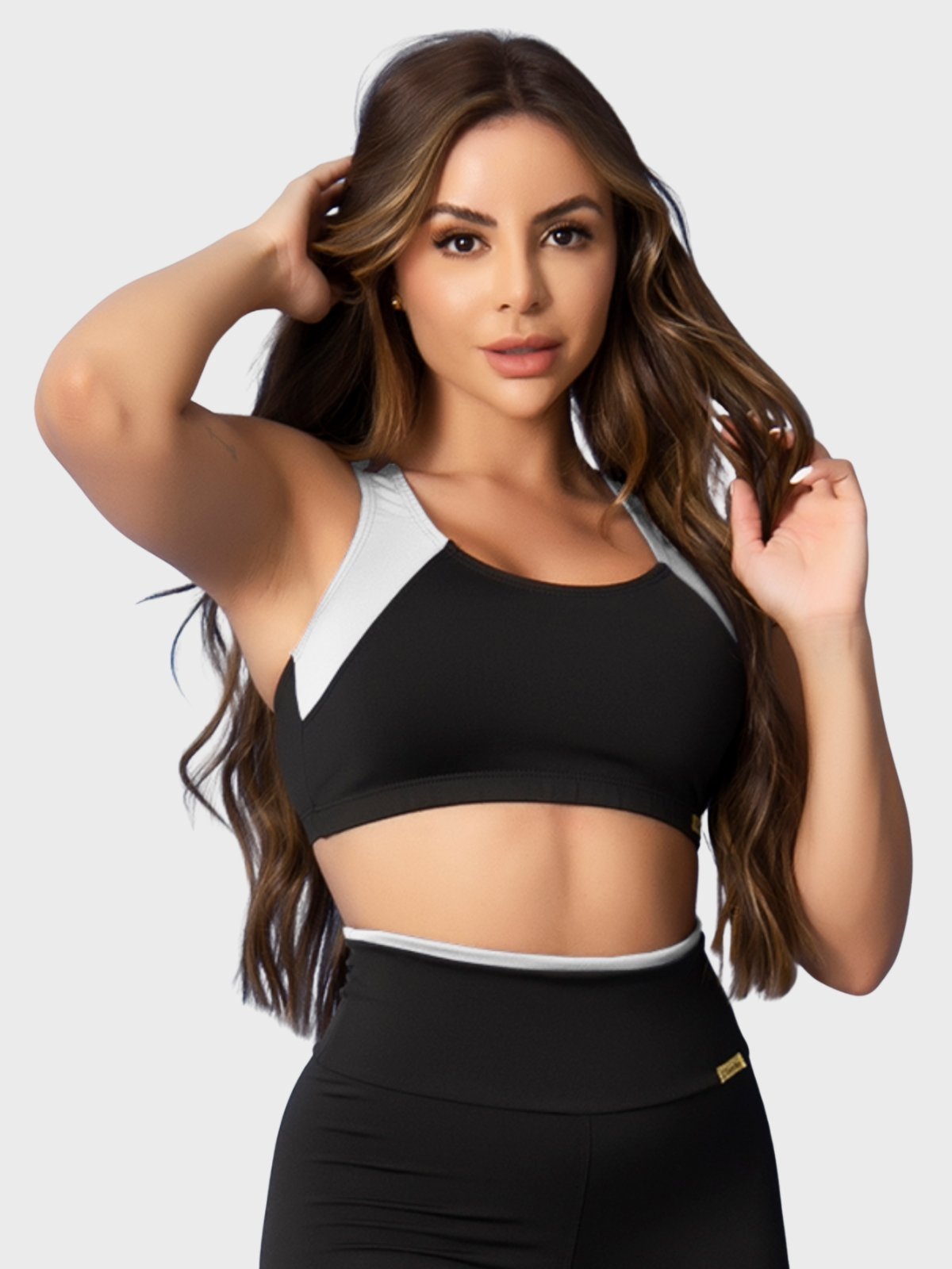 Top Fitness Tarelles Alça Larga Forrado Preto e Branco