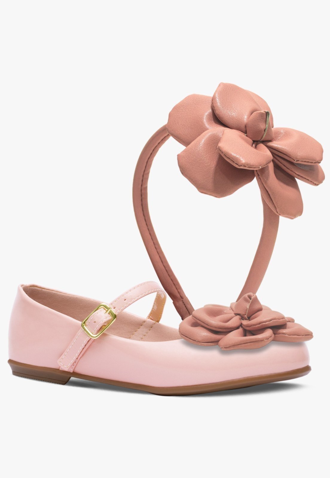 Infantil - Kit Tiara E Sapatilha Rasteira Juvenil Feminina Pópidi Petalas Rosa