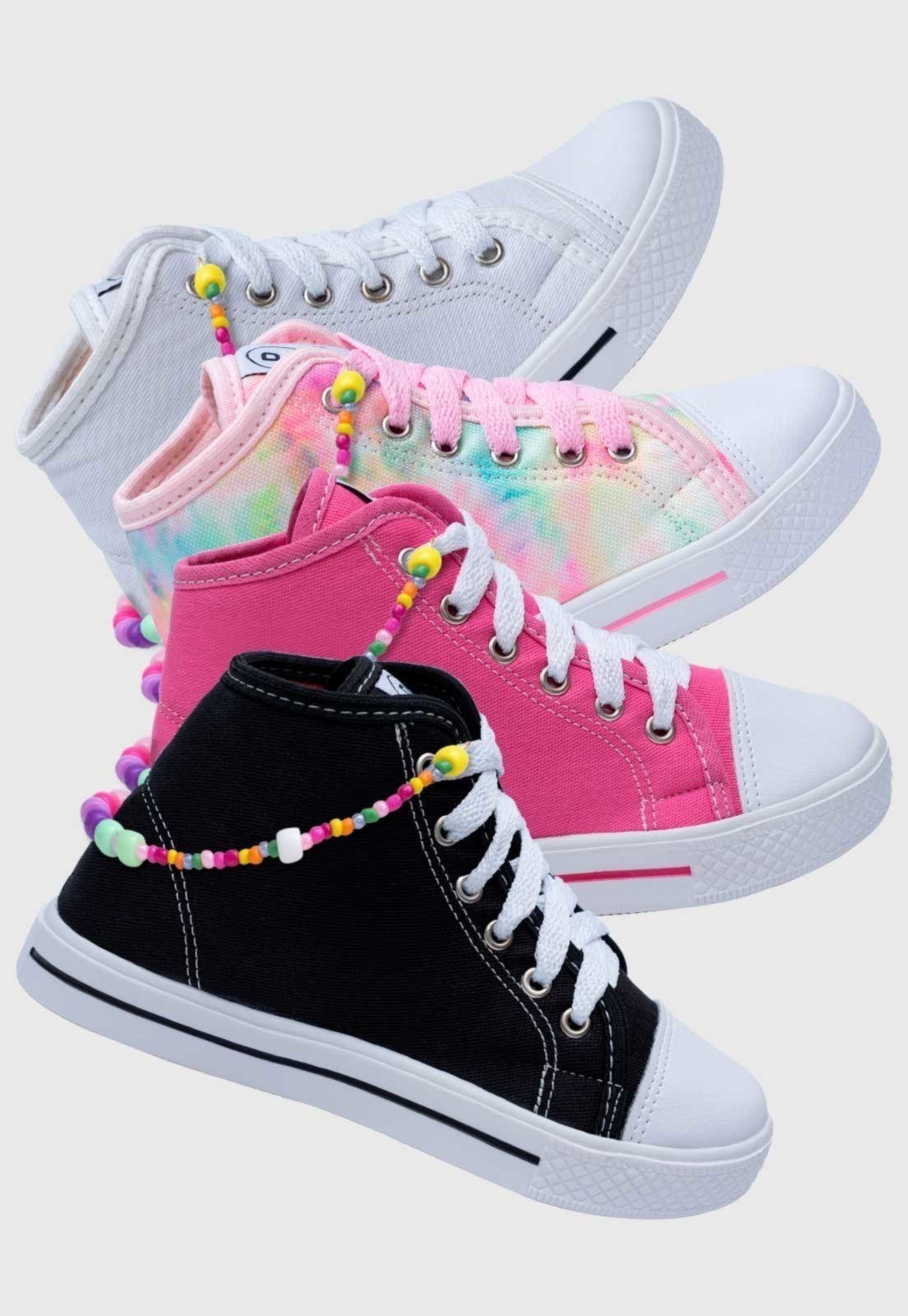Vista 3 Infantil - Tenis Pop Star Feminino Popidi Menina Cano Alto Tie Dye e Pulseira multicolorido Pópidí multicolorido