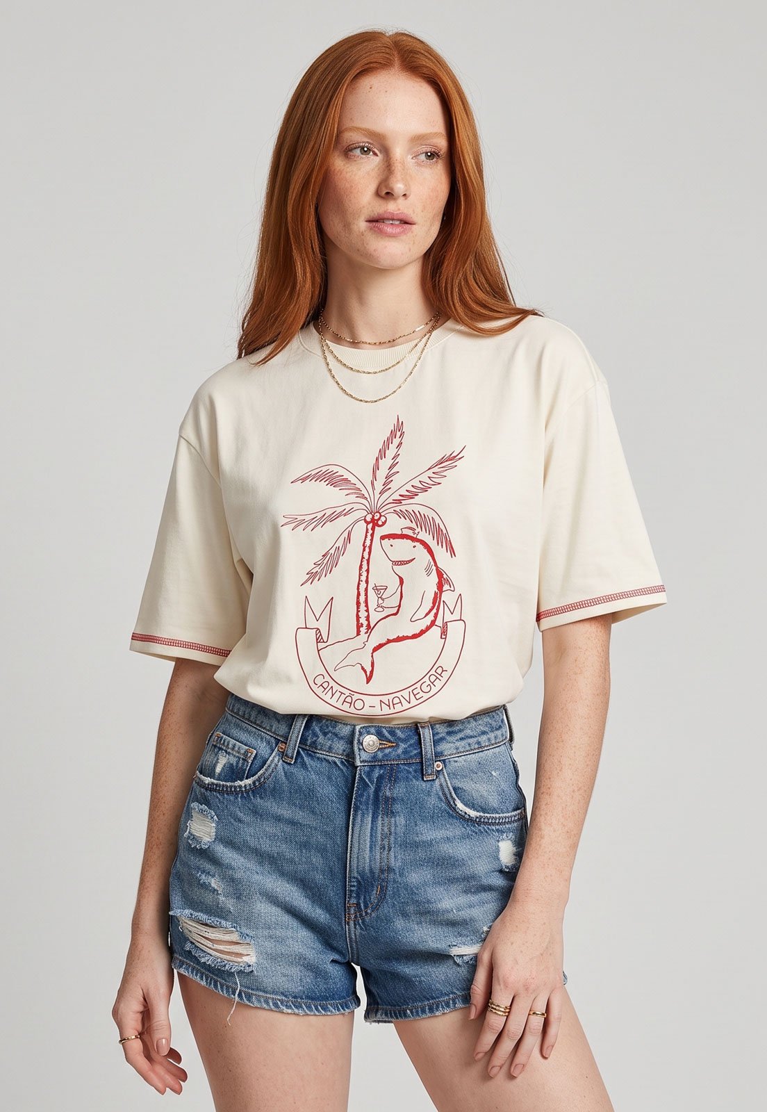 Camiseta Feminina Cantão Boyfriend Férias Off-White