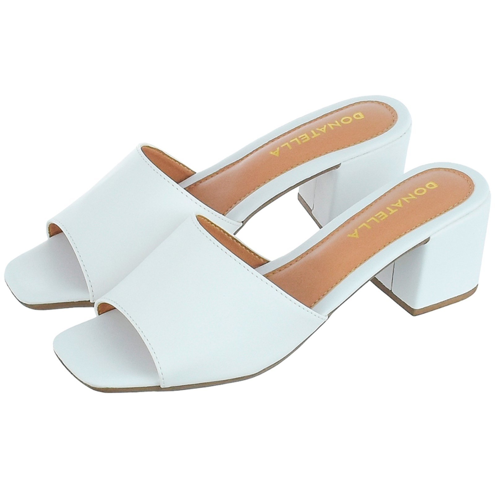 Sandália Feminina Tamanco Salto Bloco Donatella Shoes Liso Branco
