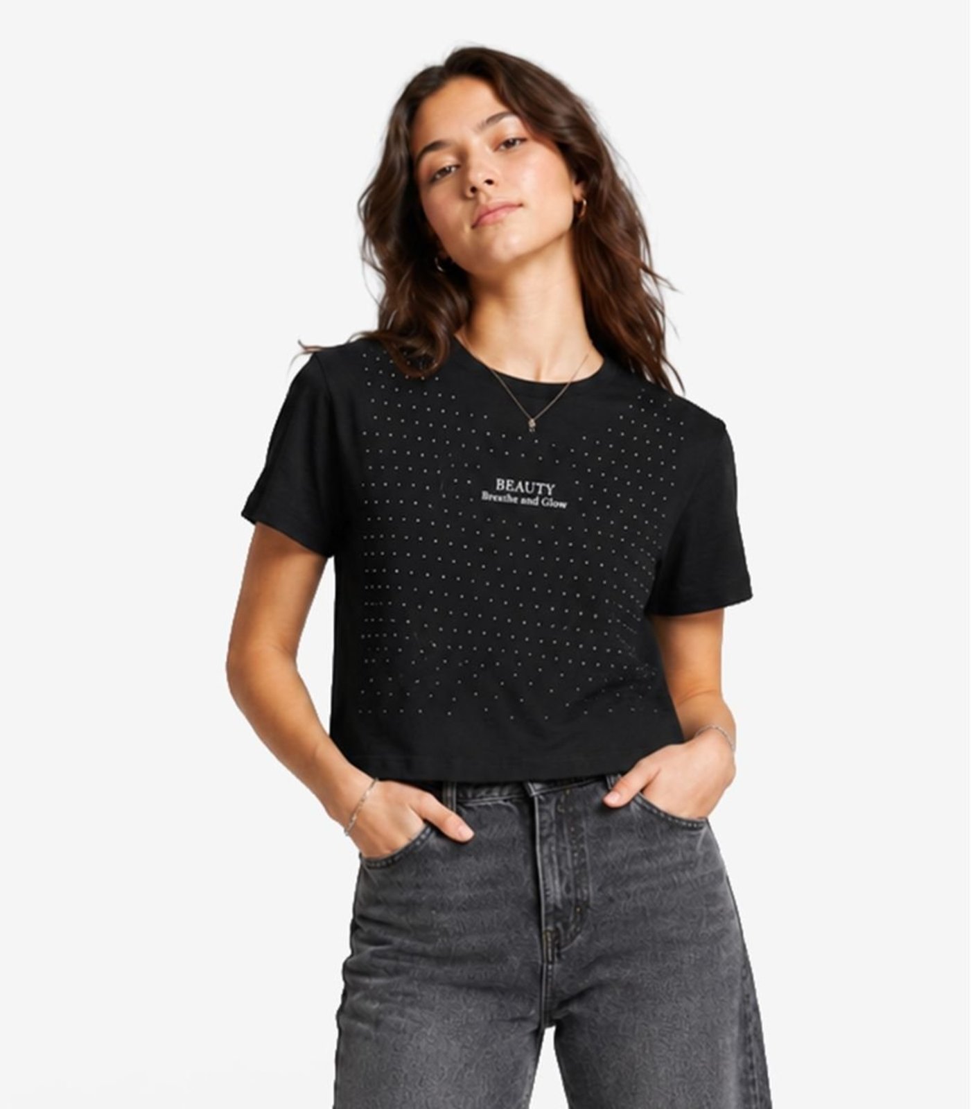 Infantil - T-Shirt Feminina Meia Malha Com Estampa Minty Preto
