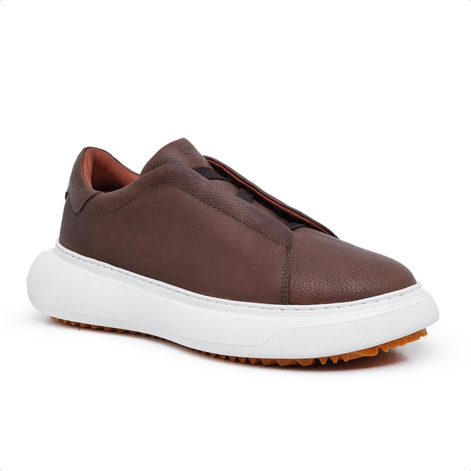 Tênis Casual Masculino Malbork Couro Marrom Café Solado Branco