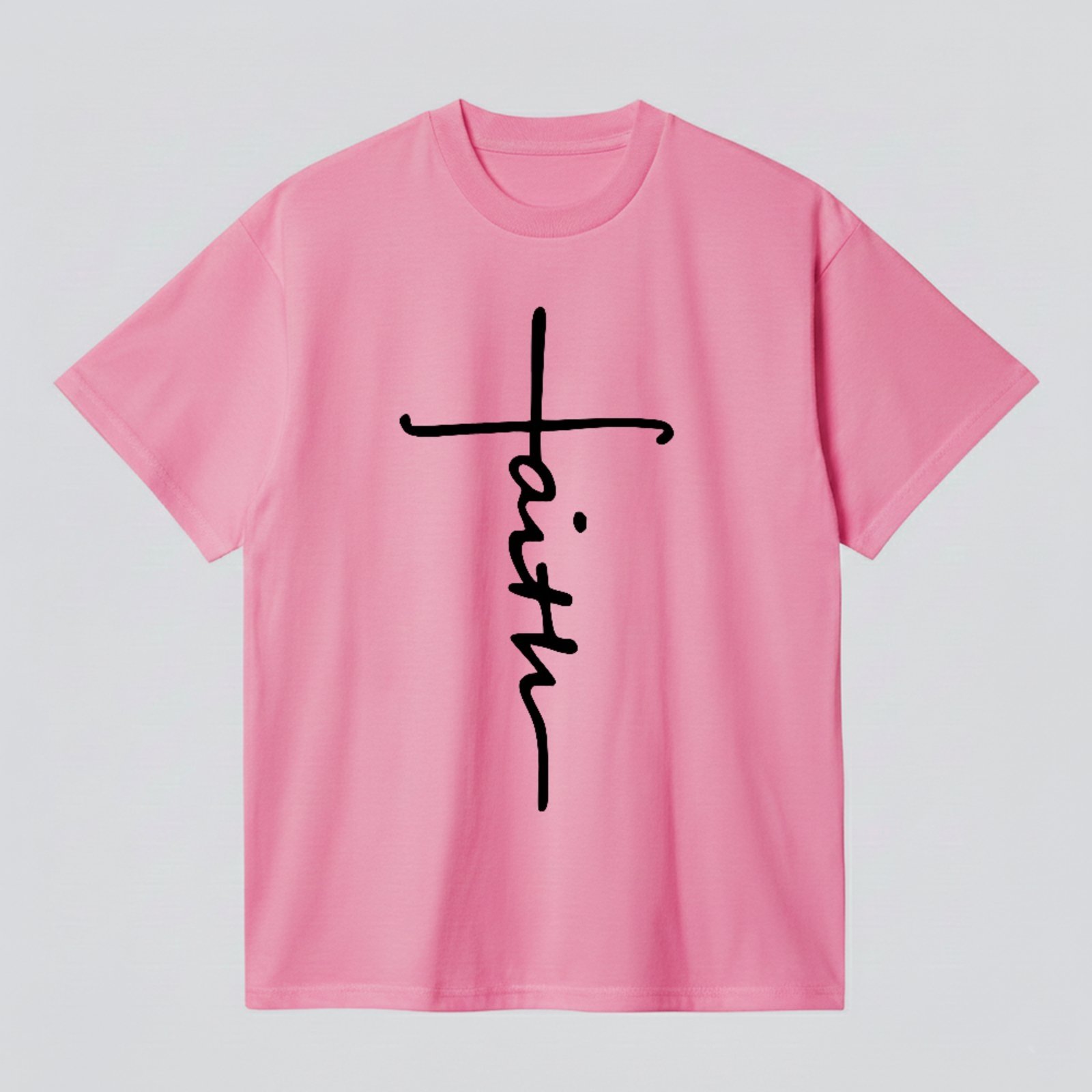 Camiseta Básica Faith Cruz Clean Design Cristão Moderno Rosa