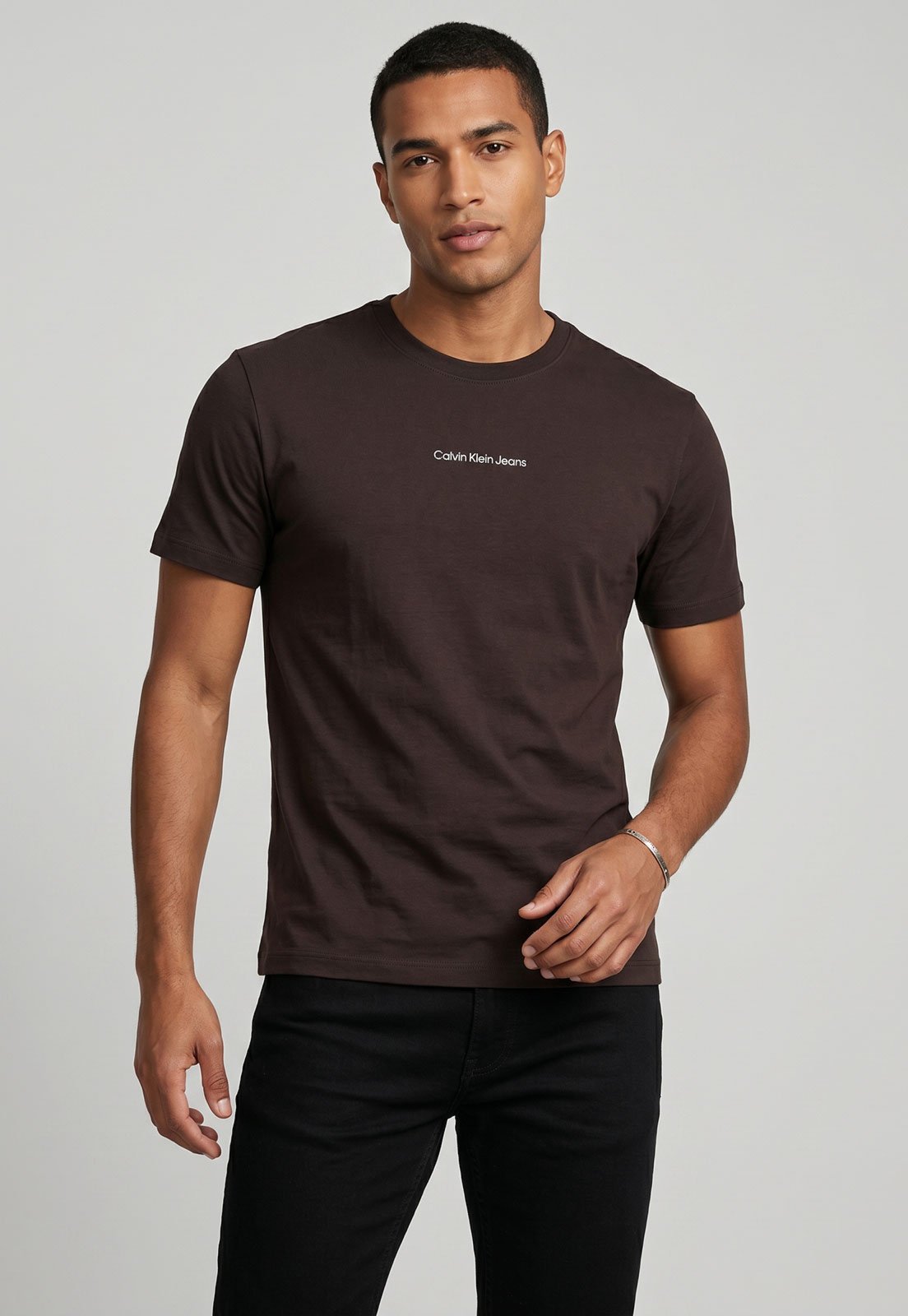 Camiseta Masculina Calvin Klein Jeans Logo Marrom