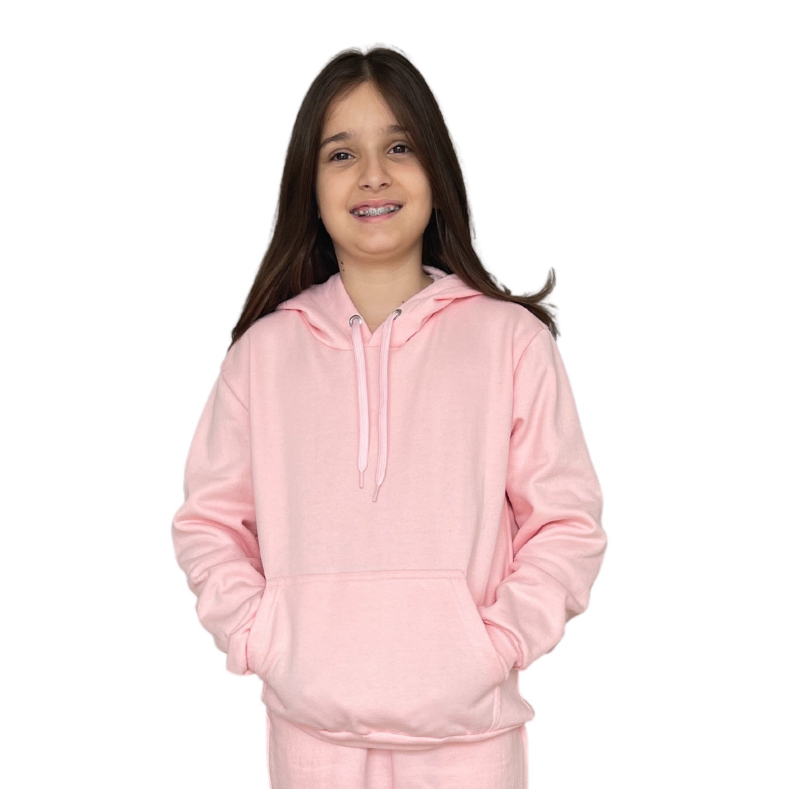 Infantil - Blusa Moletom Bolso Canguru e Capuz Juvenil Rosa Aliarthe