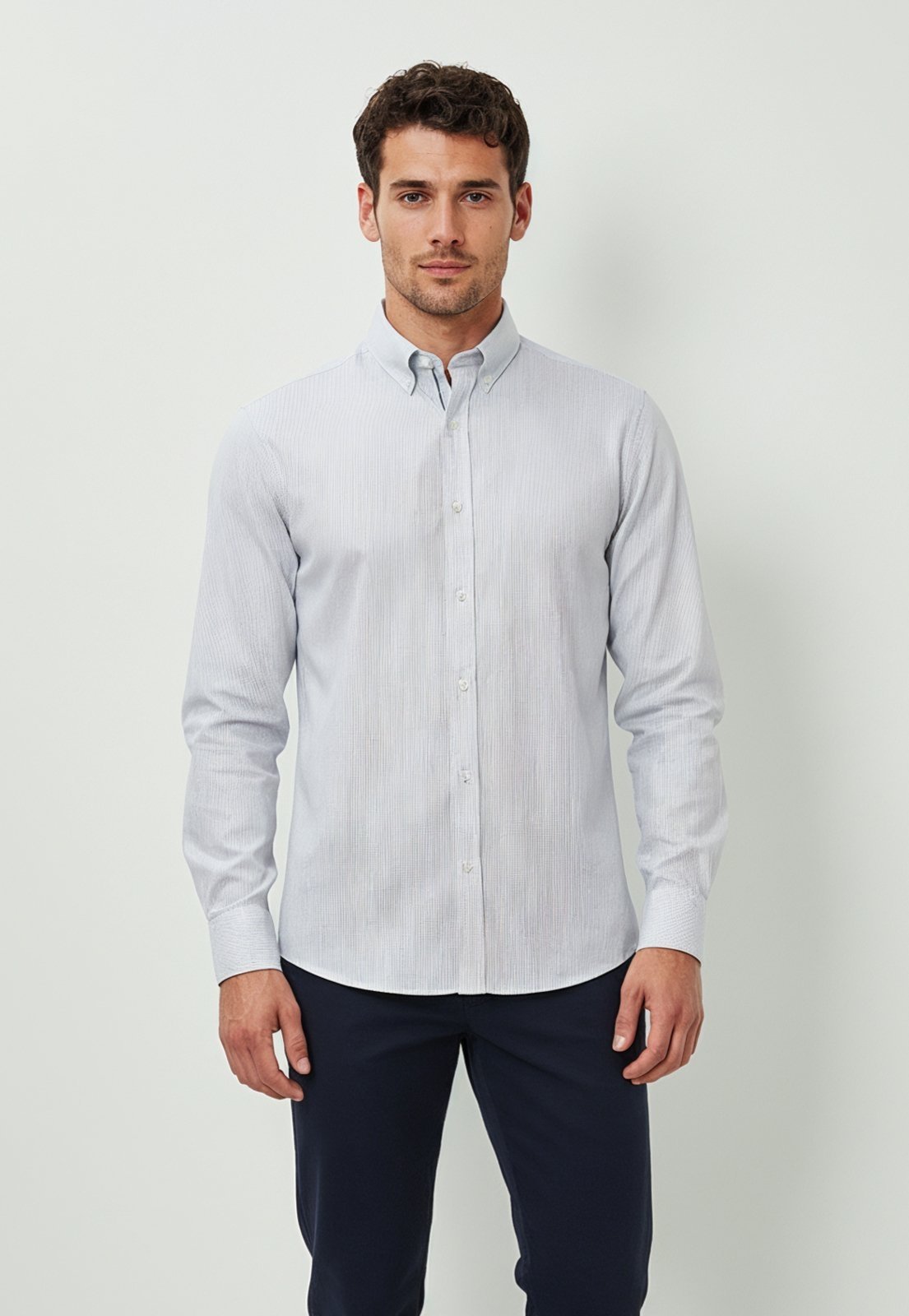 Camisa Listrada Regular Traymon - Azul/Branco
