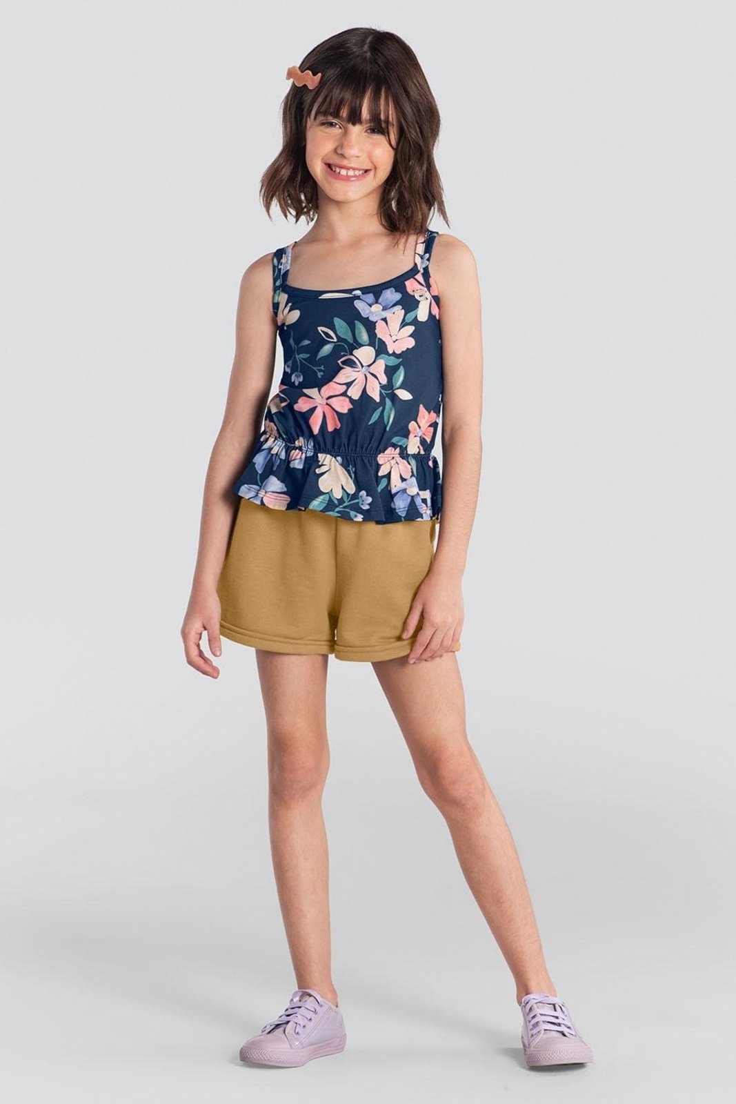 Infantil - Conjunto menina florido Brandili Azul
