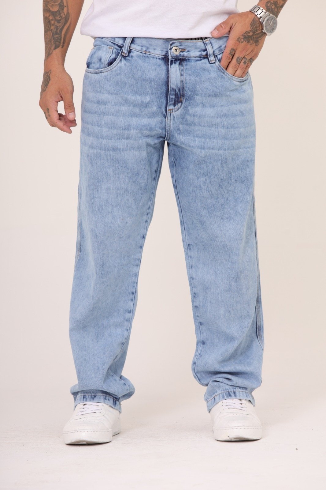 Calça Masculina Jeans Loka Balão Reta Azul Clara Estonada