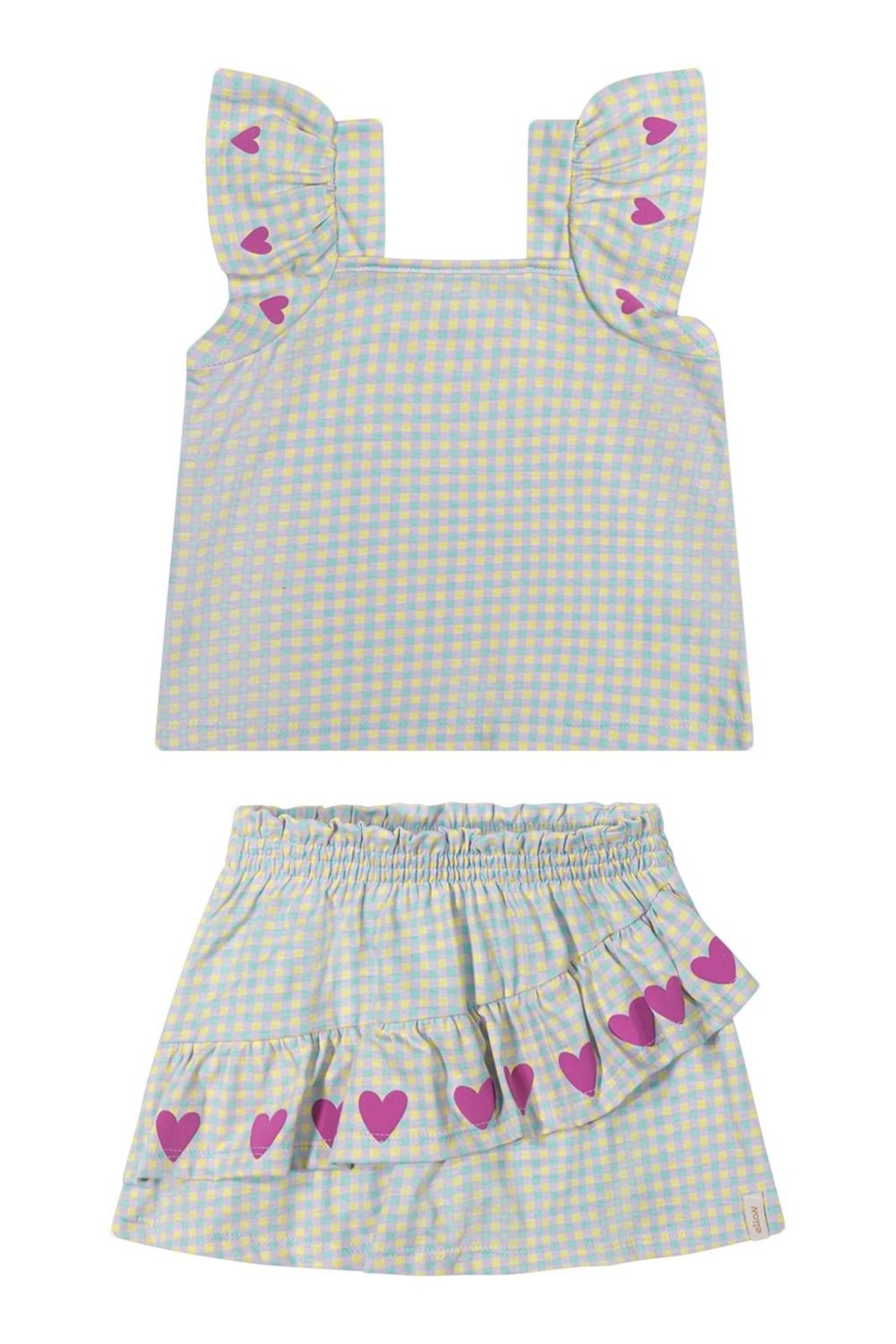 Infantil - Conjunto Menina Xadrez Corações Elian Azul