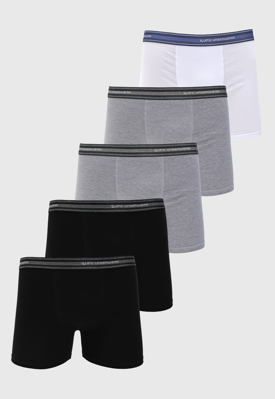 Kit 5pçs Cueca Lupo Boxer Cós com Logo Preta