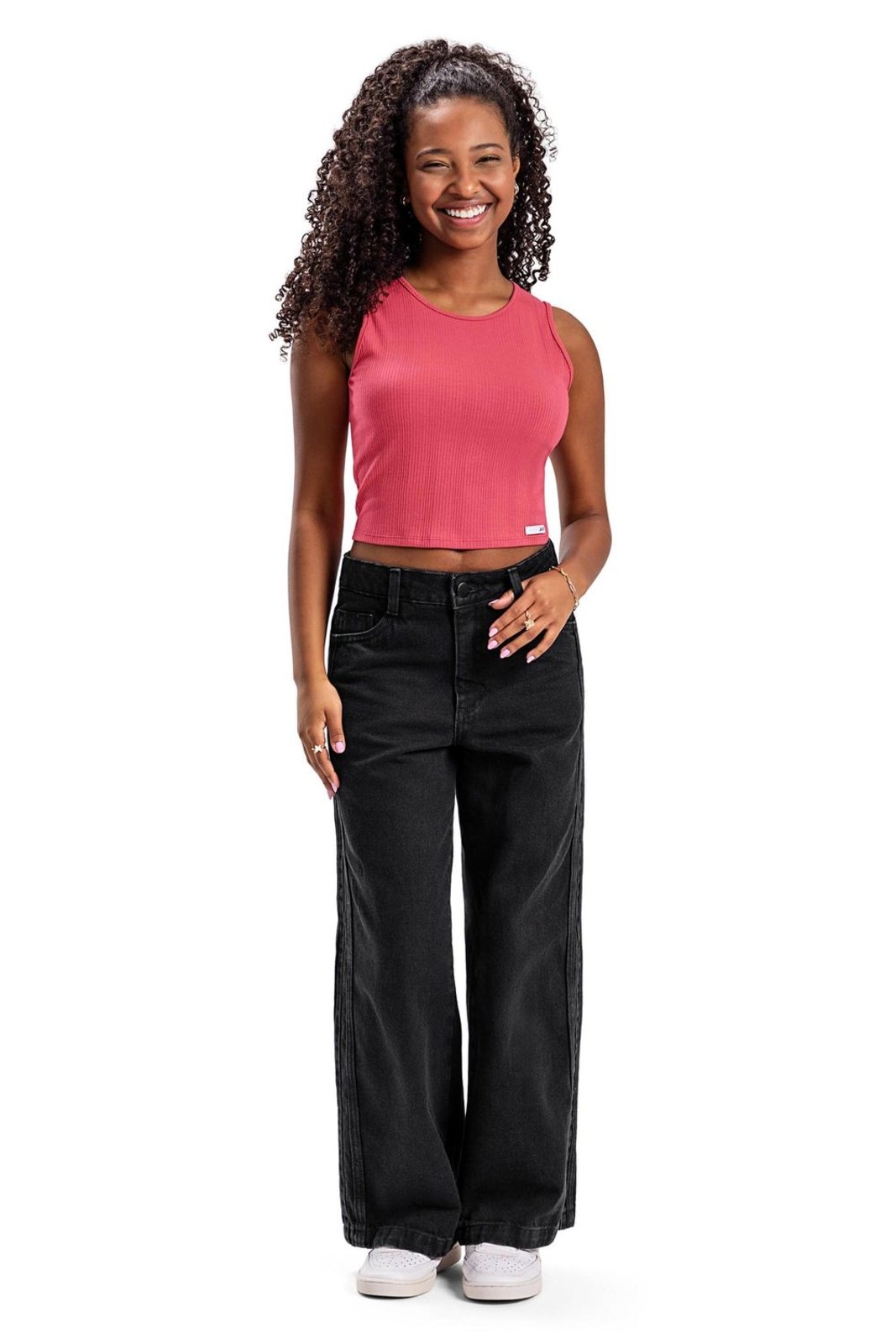 Infantil - Calça Juvenil Menina Wide Leg Jeans Elian Beats Preto
