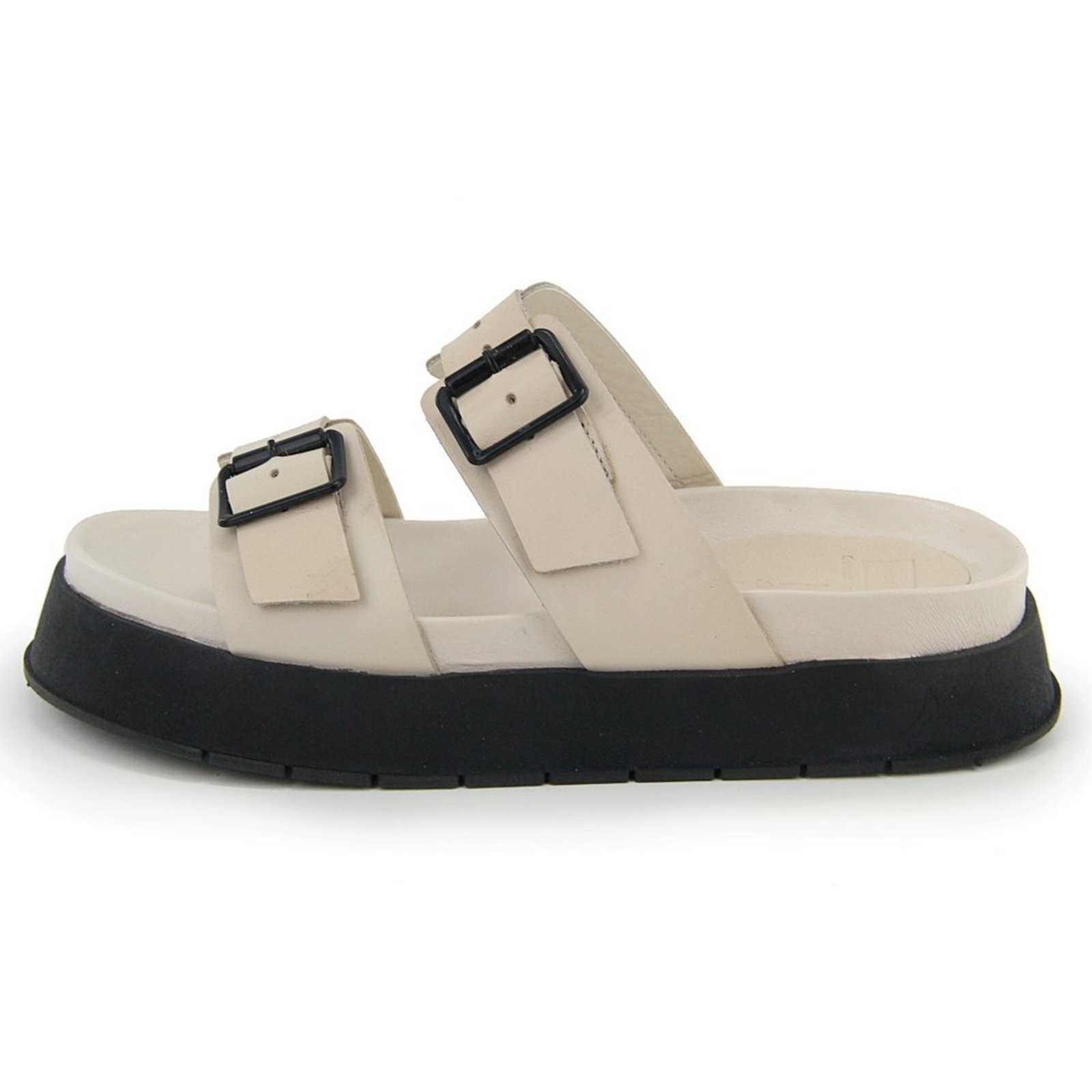 Sandália Papete Flatform FemininaConforto em Couro Fivelas Maria Paula Off White