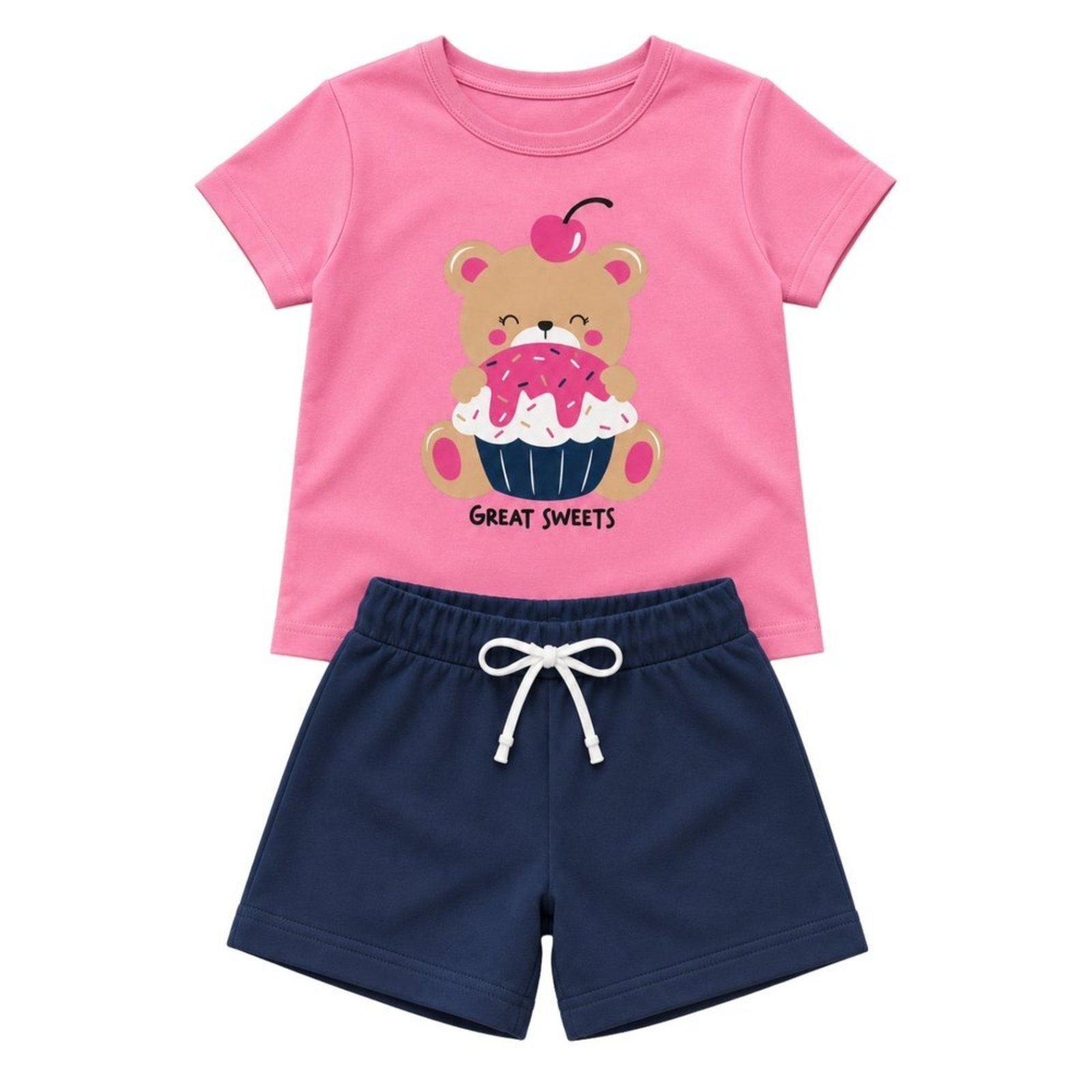 Infantil - Conjunto Menina Blusa Cotton Bermuda Moletinho