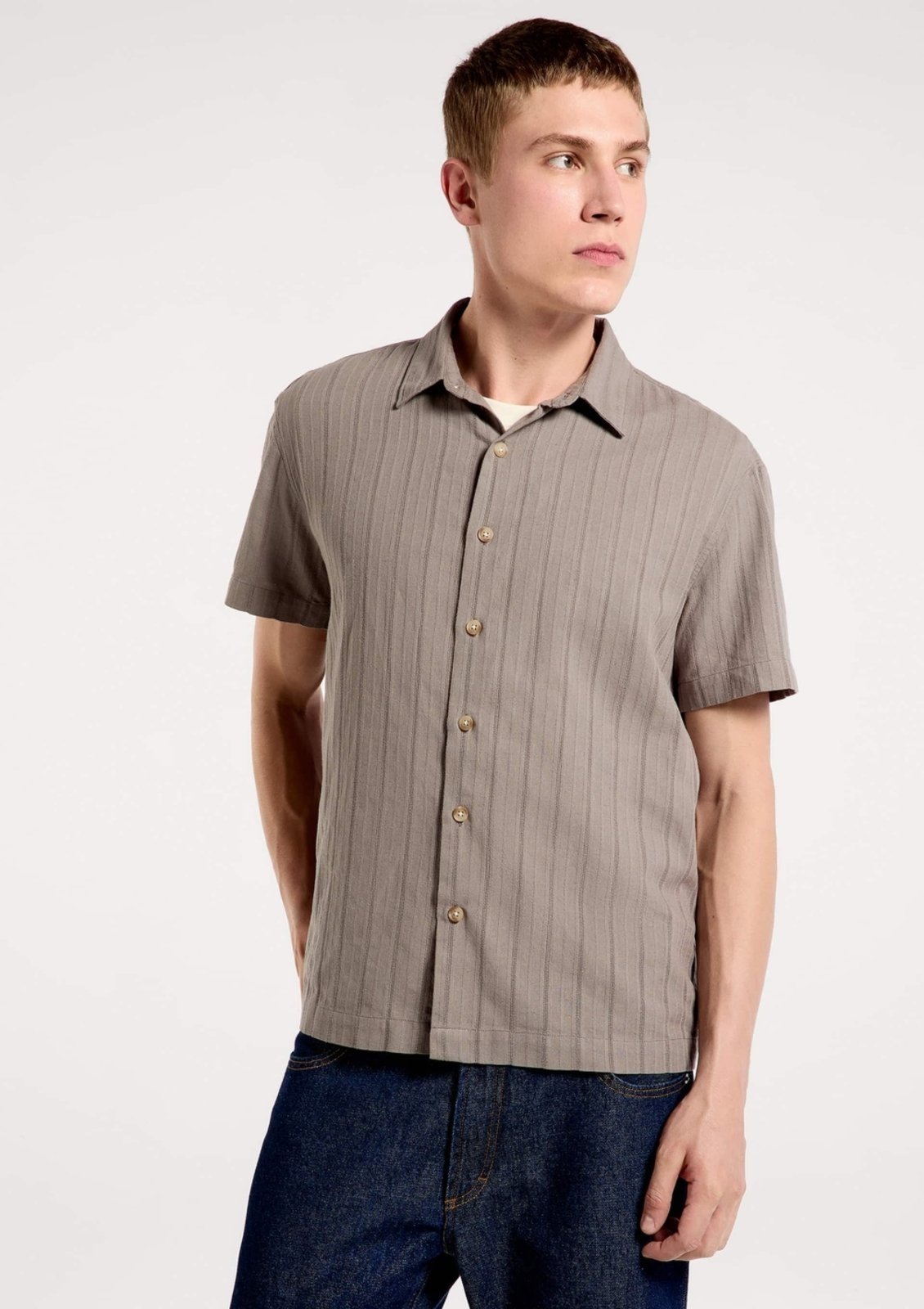 Camisa Masculina Fio Tinto Listrada - Cinza M