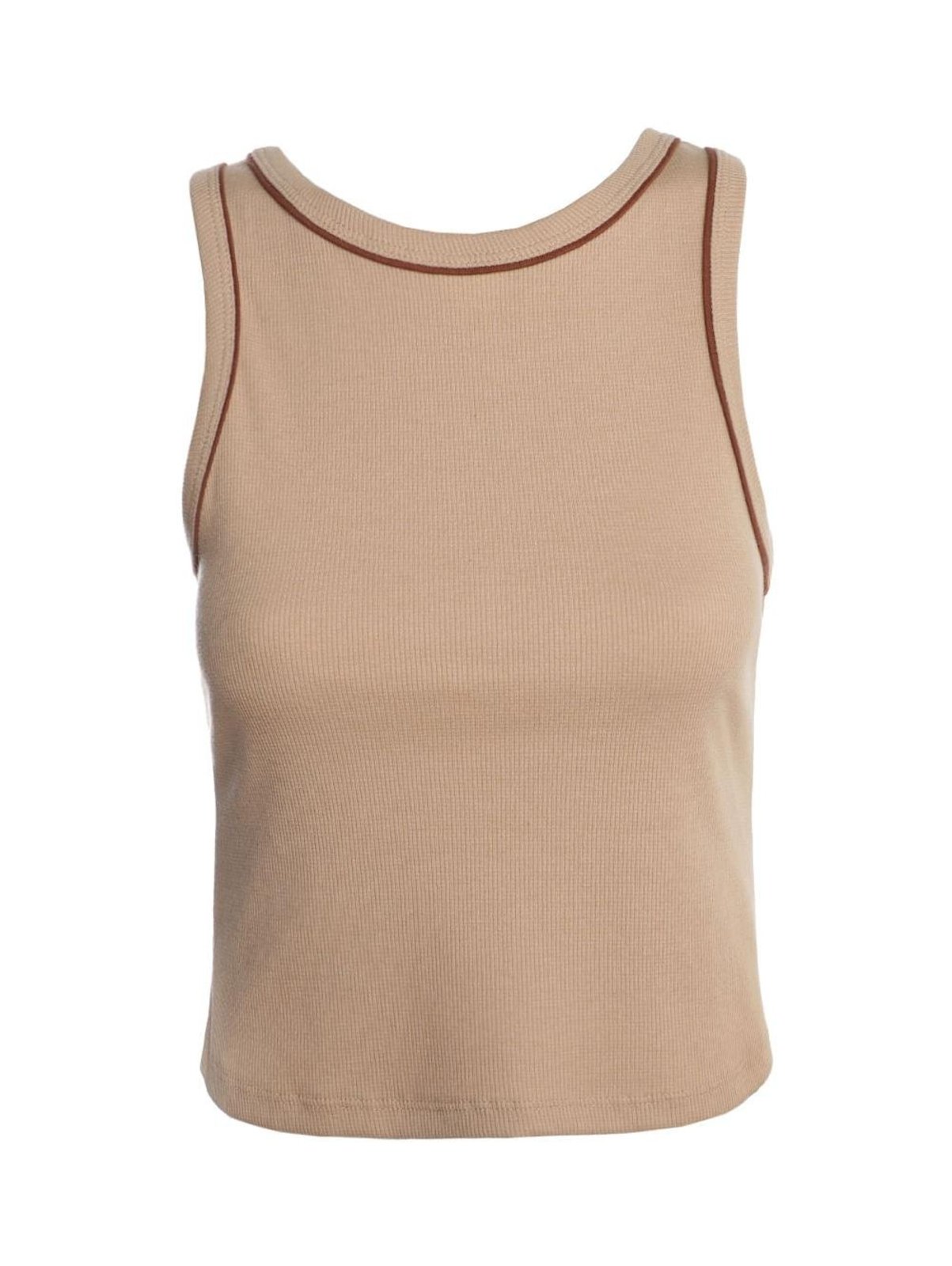 Blusa Regata Canelada Frizada Cativa Feminina BEGE