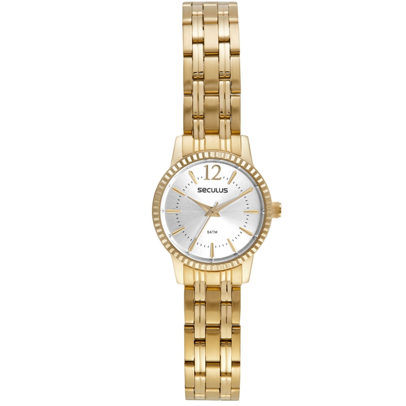 Relógio Seculus Feminino Analógico Cristais Aço Dourado Seculus