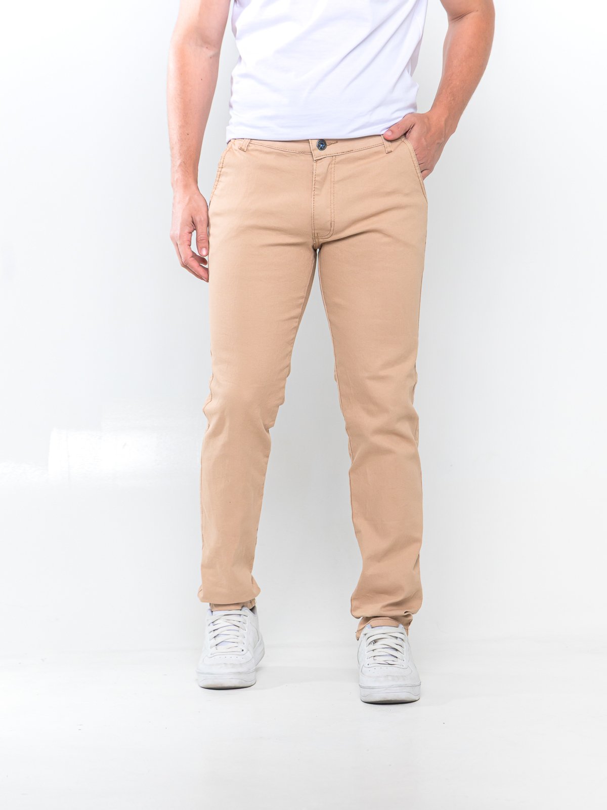 Calça Sarja Masculina Alpha Street Wear Confortável e Básica Bege