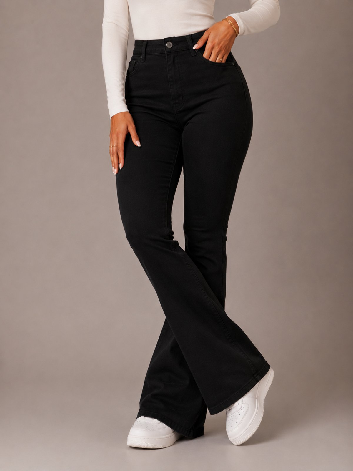 Calça Flare Feminina Mys Jeans Cintura Alta Grande Qualidade Preto