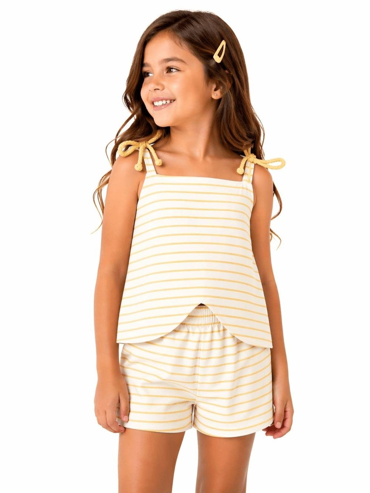 Infantil - Conjunto Menina Alegria De Verão Alphabeto Amarelo Branco
